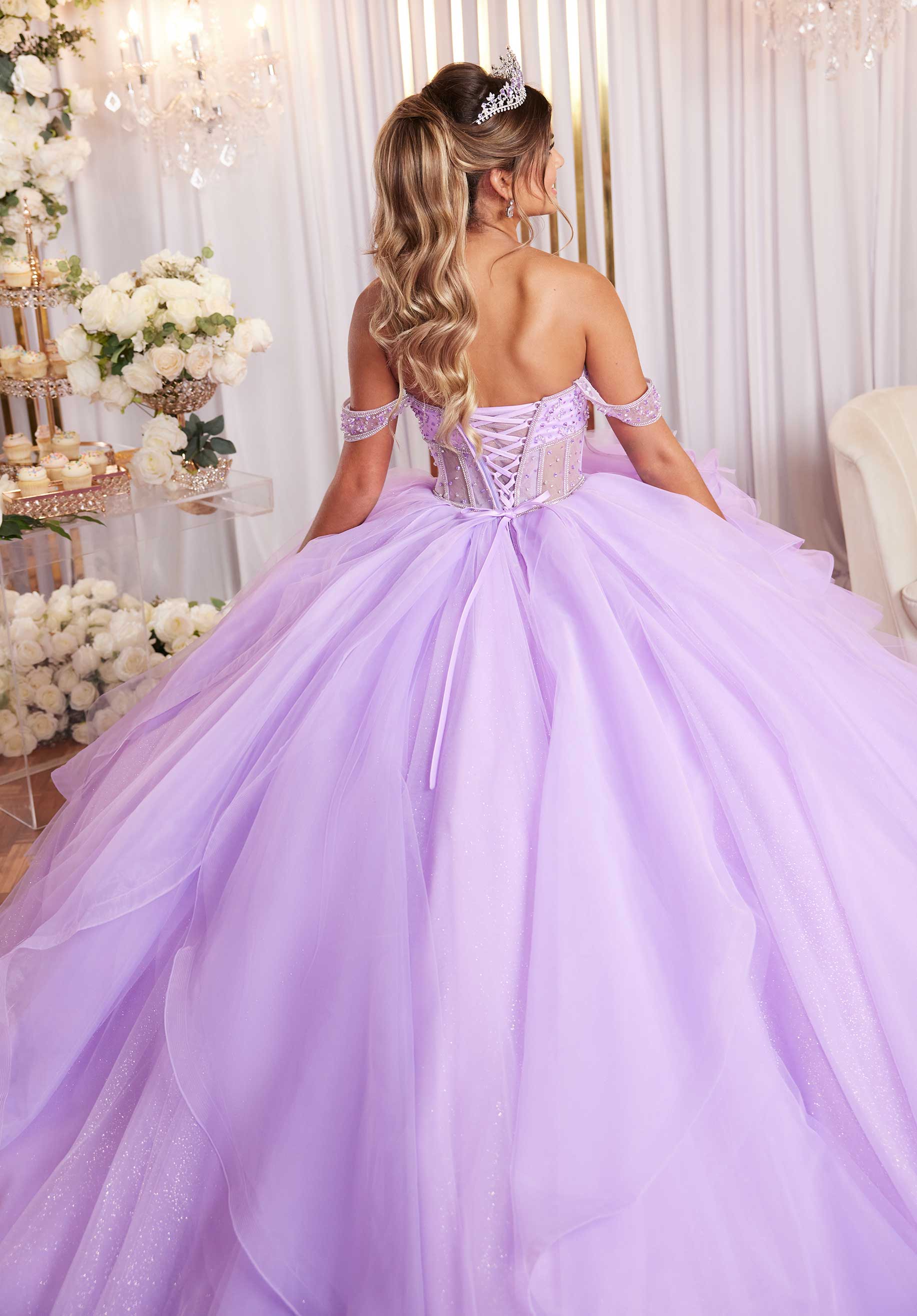 Quinceniera Dresses Long Beaded Corset Quinceanera Dress Pansy Purple