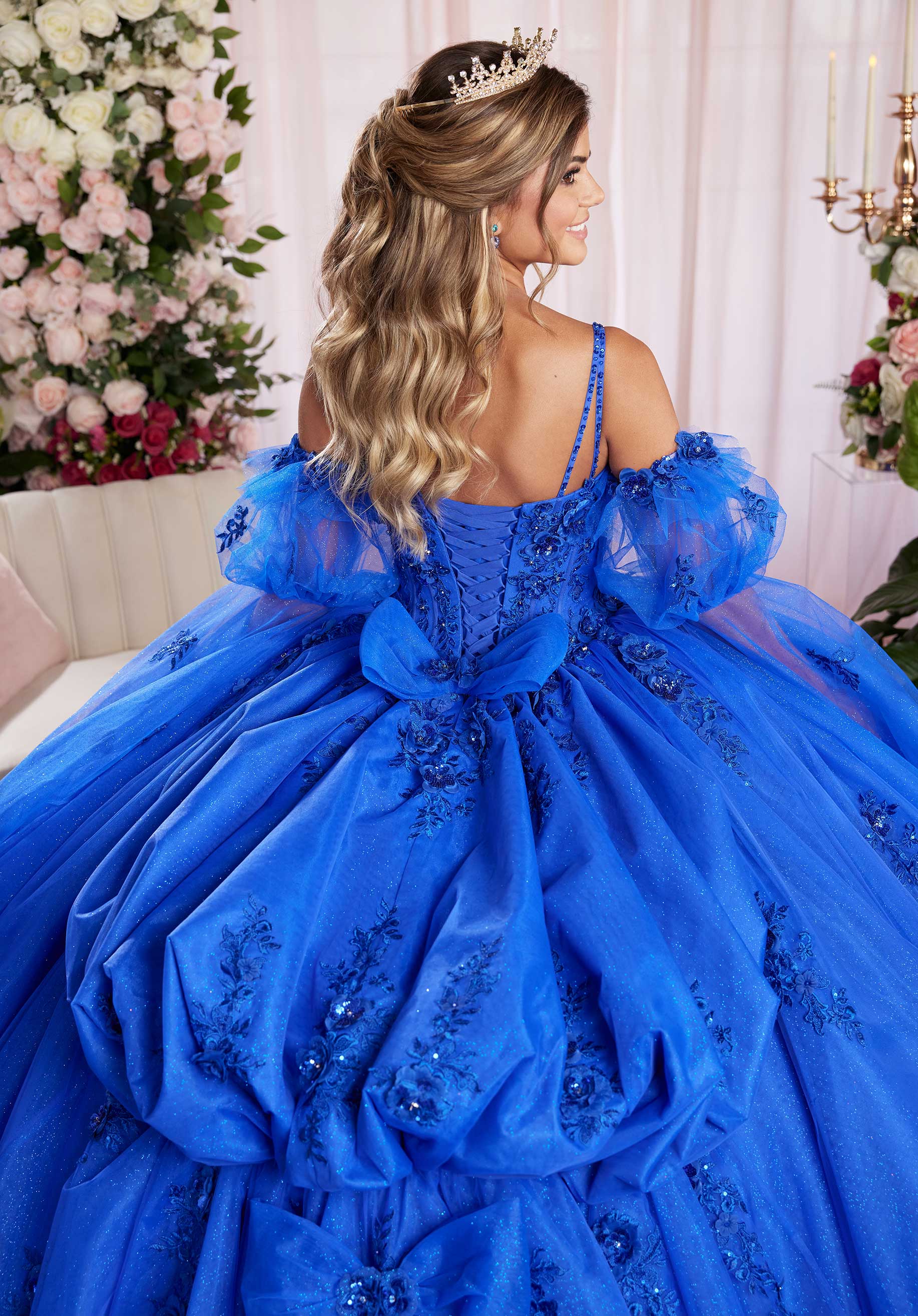 Quinceniera Dresses Long Glitter Ball Gown Corset Quinceanera Dress Royal