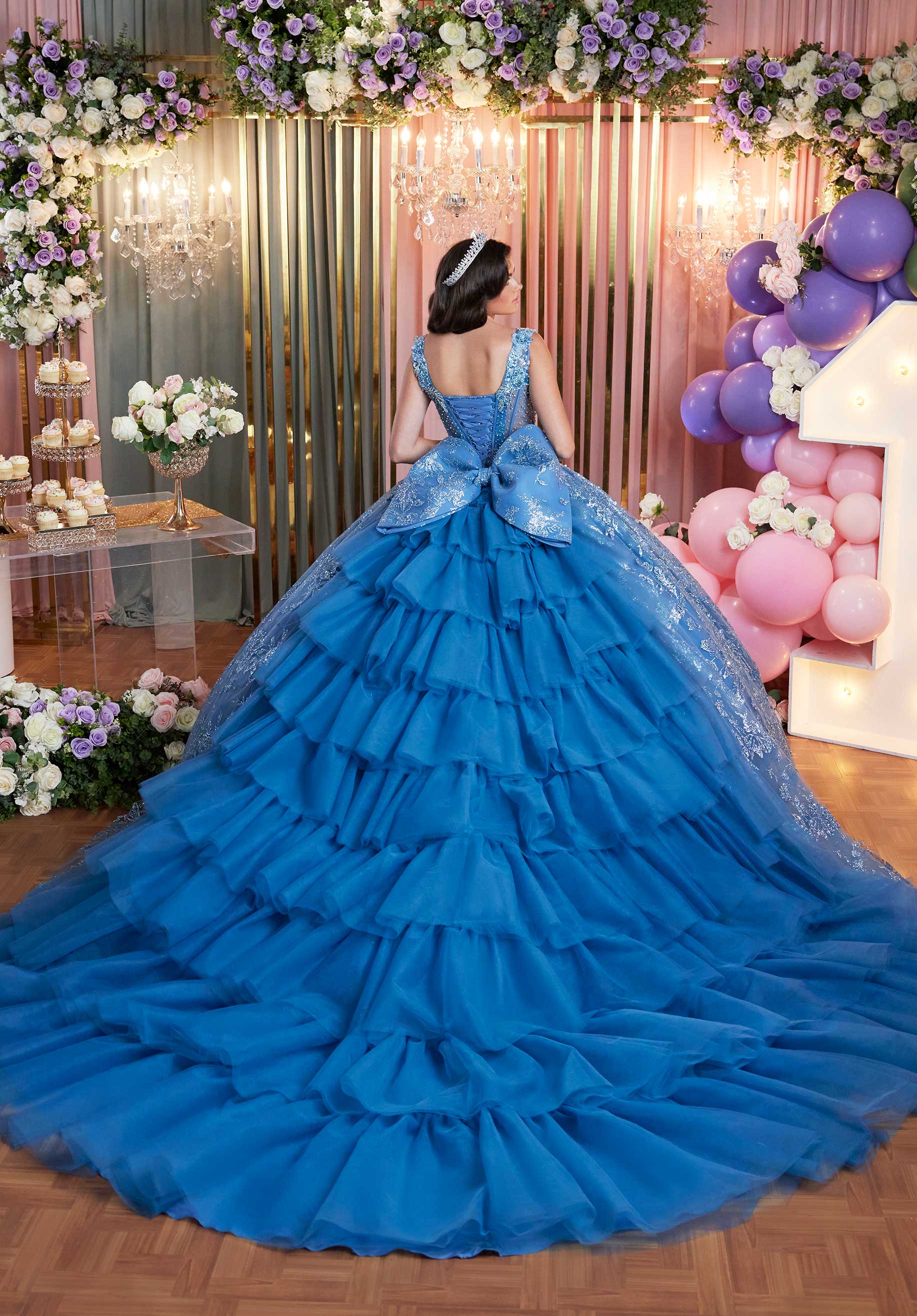 Quinceniera Dresses Glitter Long Ball Gown Quinceanera Dress Azure