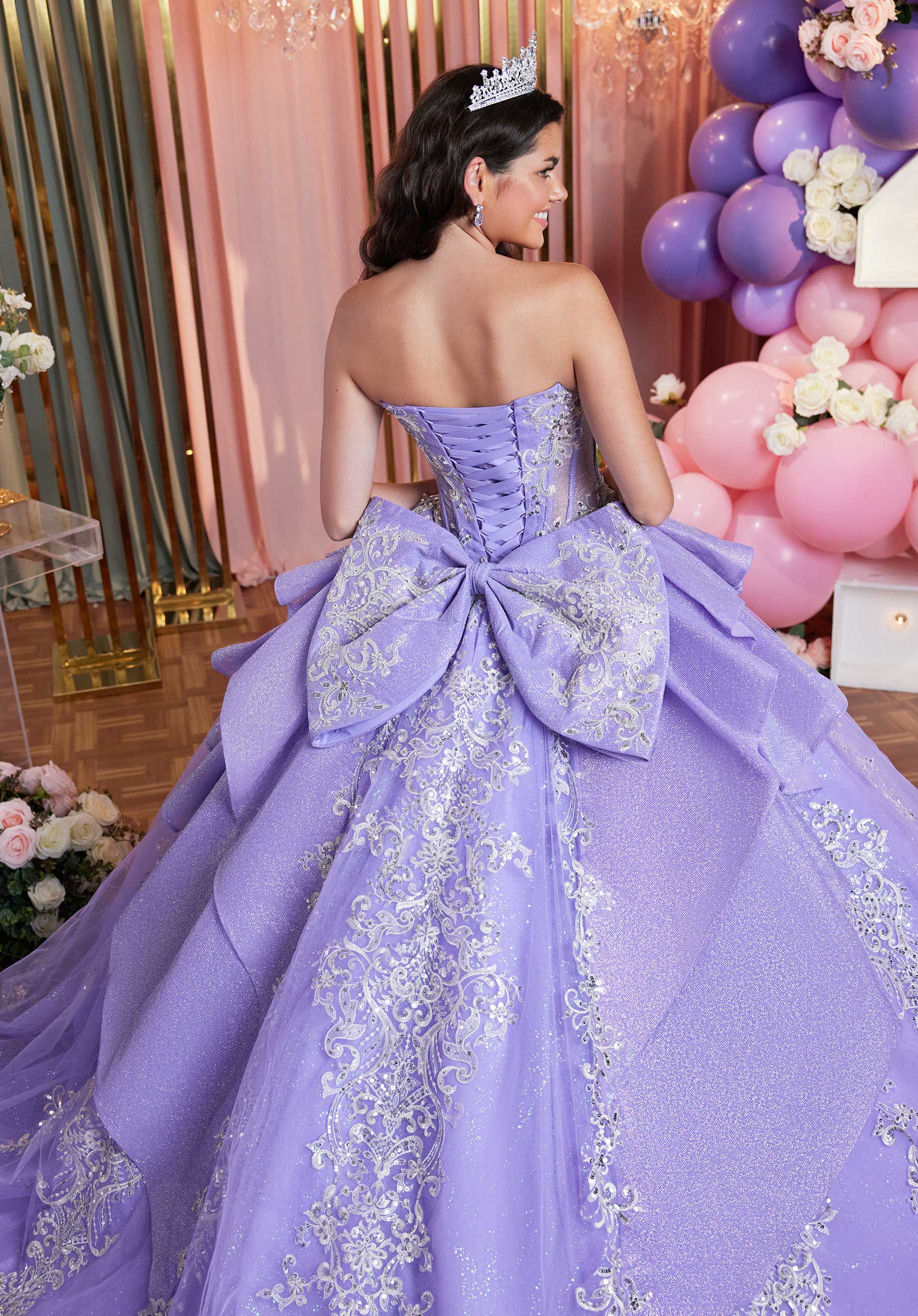 Quinceniera Dresses Glitter Pleated Long Quinceañera Dress Lilac/Silver