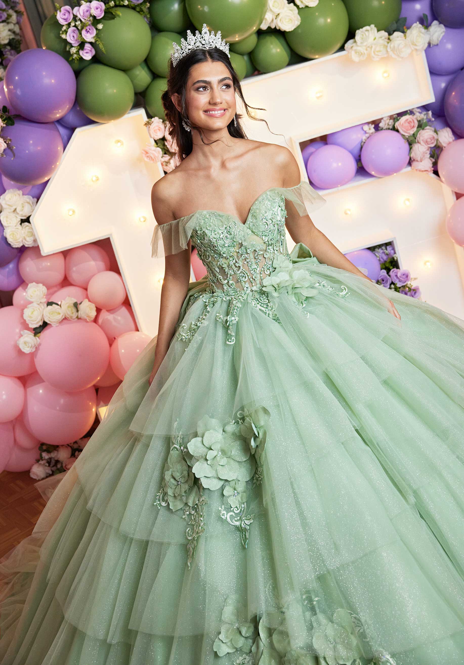 Quinceniera Dresses Long Quinceanera Dress Glitter Corset Ball Gown Sage