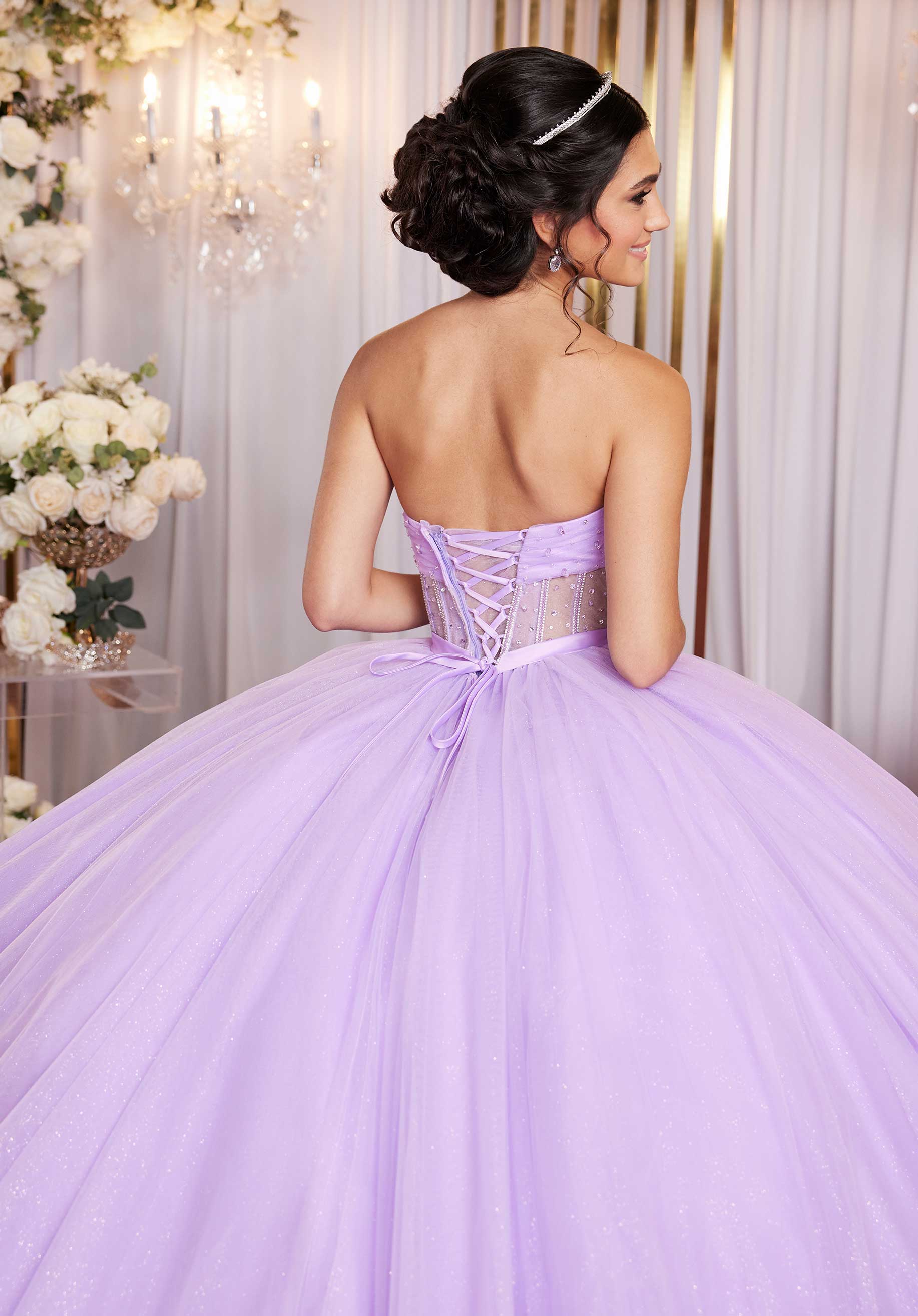 Quinceniera Dresses Long Sweet 16 3D Floral Quinceanera Dress Pansy Purple