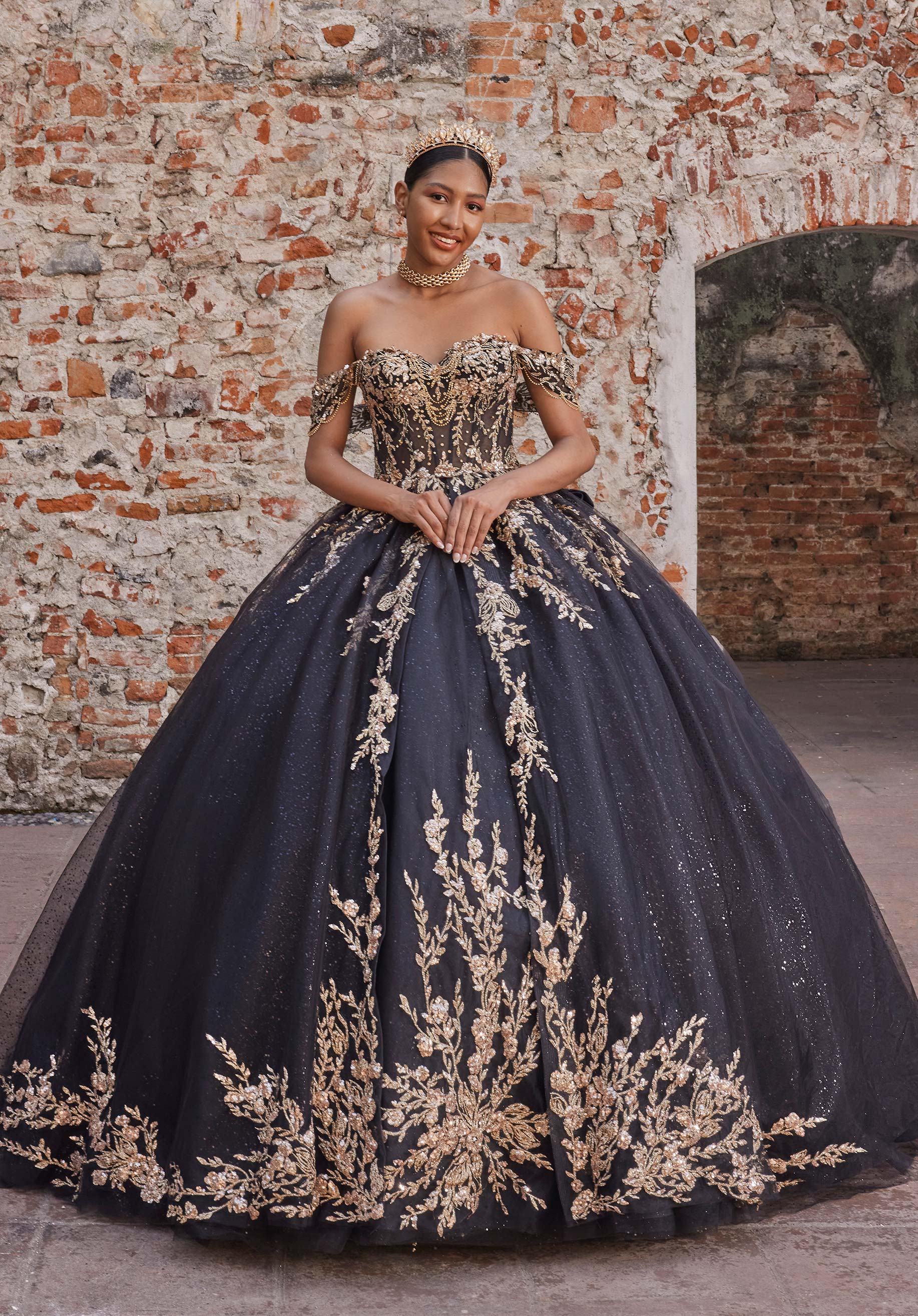 Off-the-Shoulder Floor-Length Tulle Quinceañera Ball Gown MGNY Madeline Gardner New York 89534