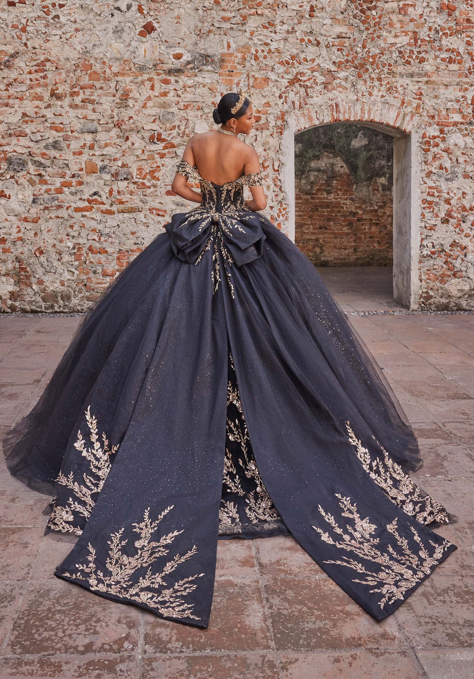 Off-the-Shoulder Floor-Length Tulle Quinceañera Ball Gown MGNY Madeline Gardner New York 89534