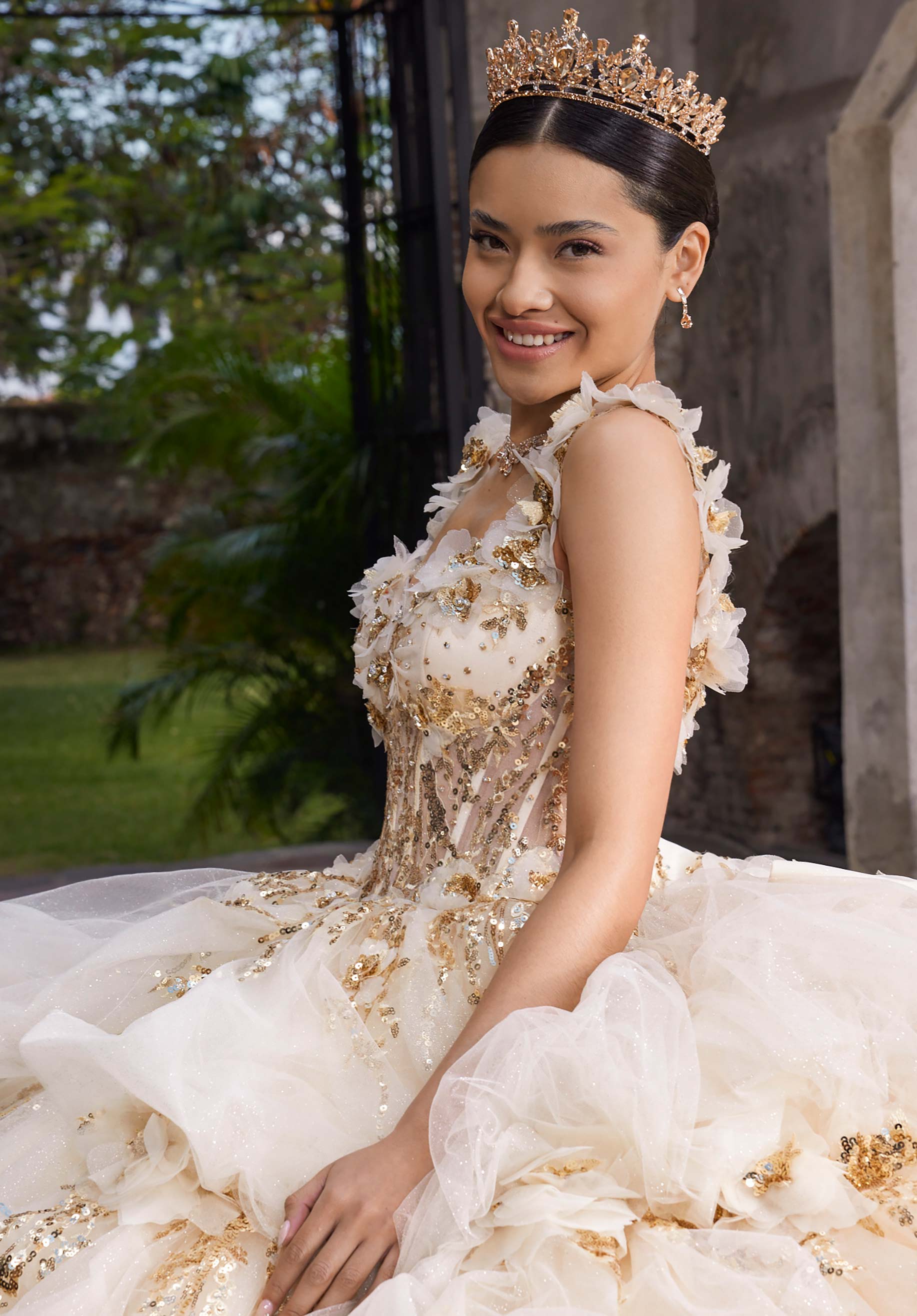 Off-the-Shoulder Floor-Length Tulle Quinceañera Ball Gown MGNY Madeline Gardner New York 89536