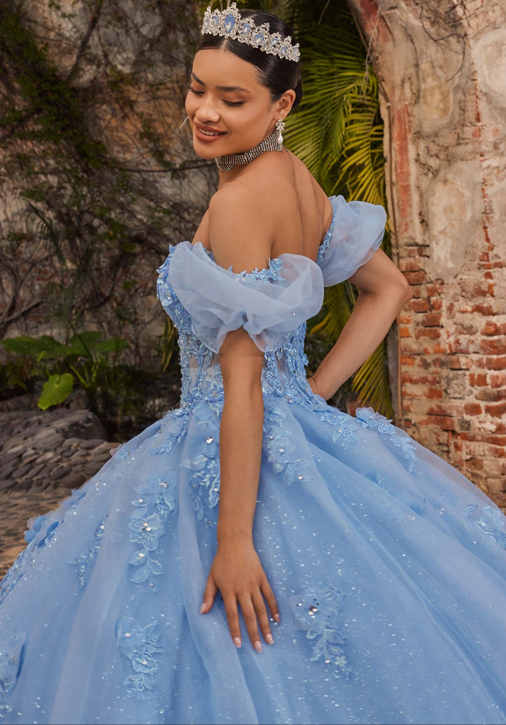 Off-the-Shoulder Floor-Length Tulle Quinceañera Ball Gown MGNY Madeline Gardner New York 89542