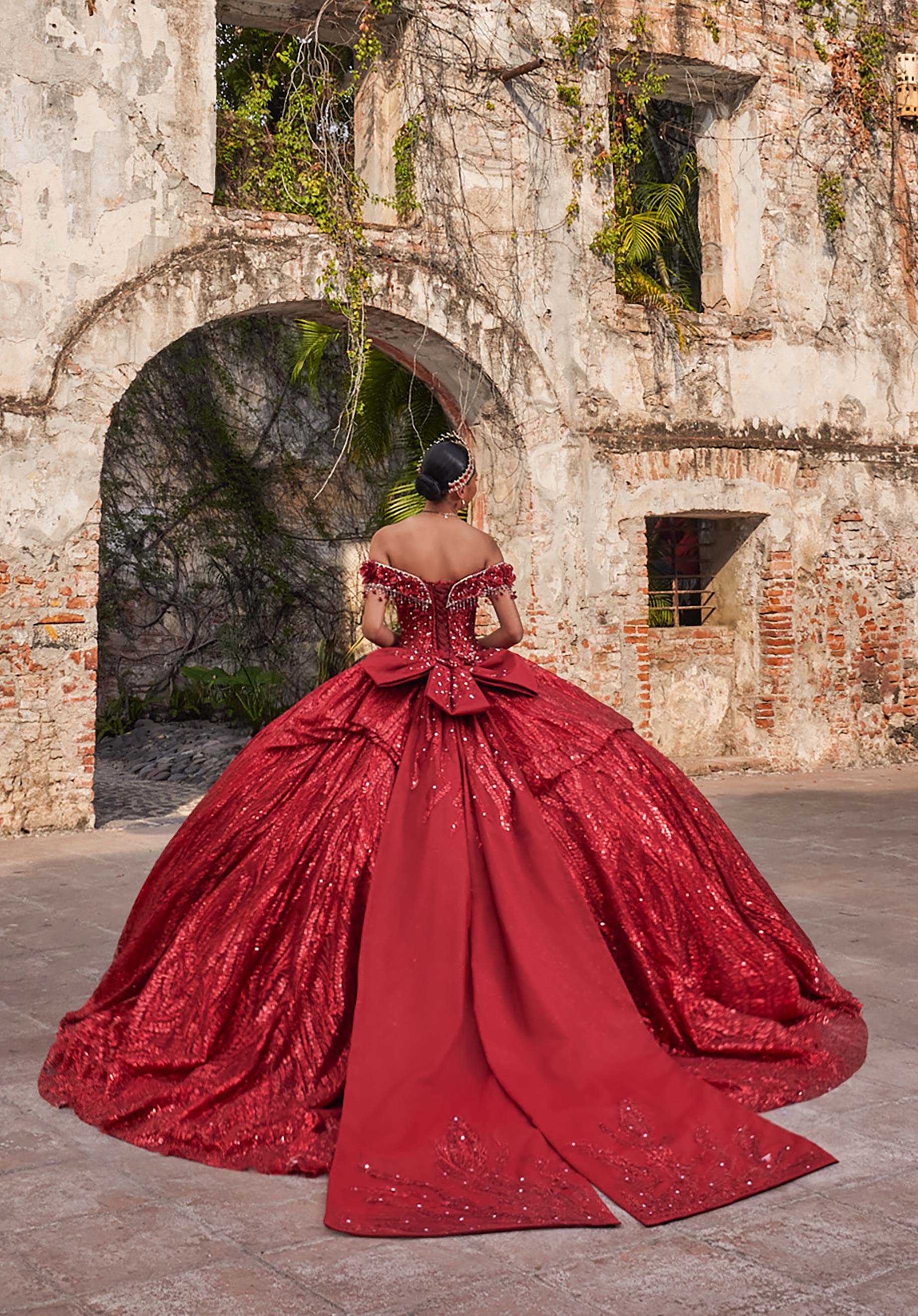 Off-the-Shoulder Floor-Length Sequin Quinceañera Ball Gown MGNY Madeline Gardner New York 89547