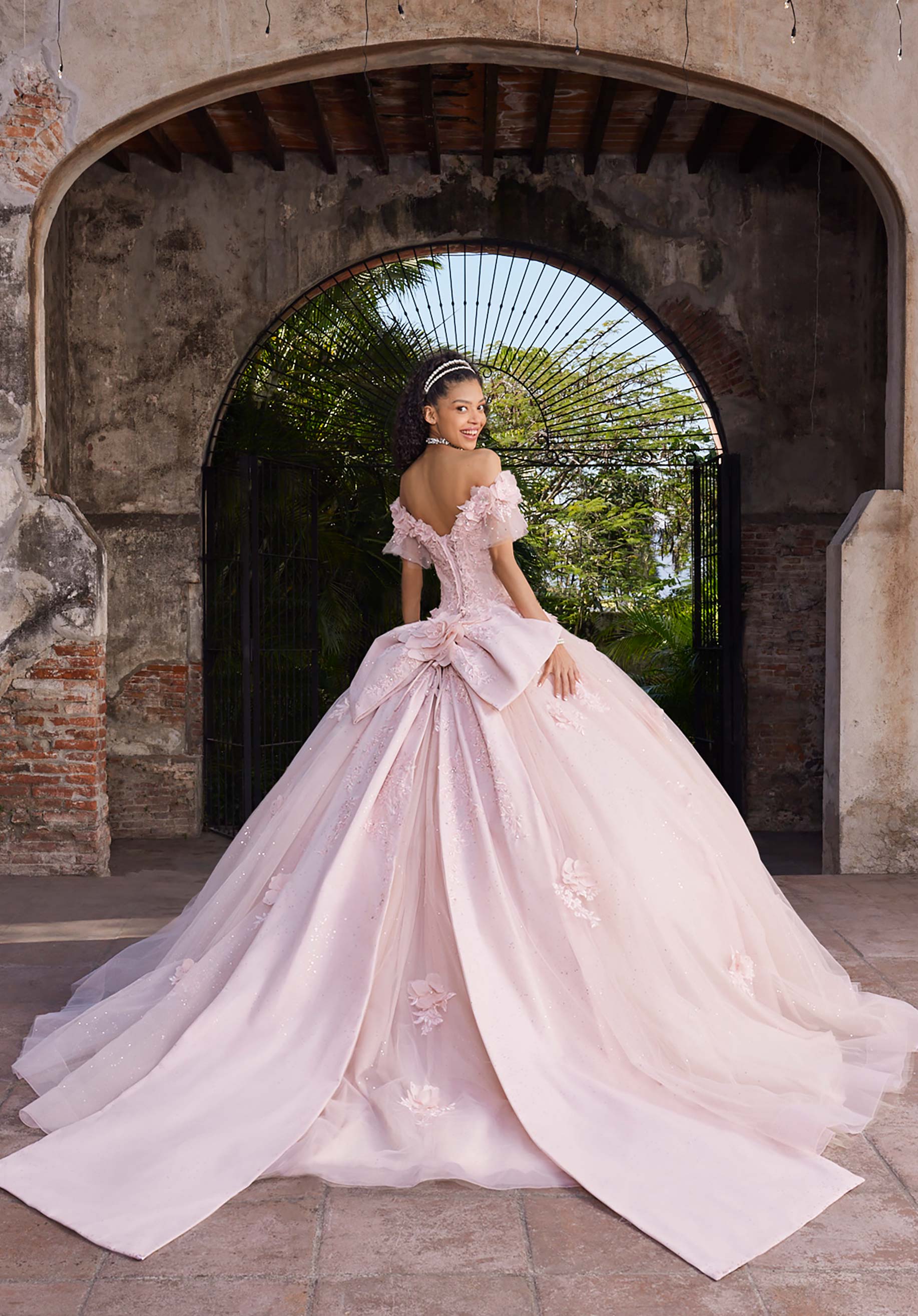 Off-the-Shoulder Floor-Length Tulle Quinceañera Ball Gown MGNY Madeline Gardner New York 89549