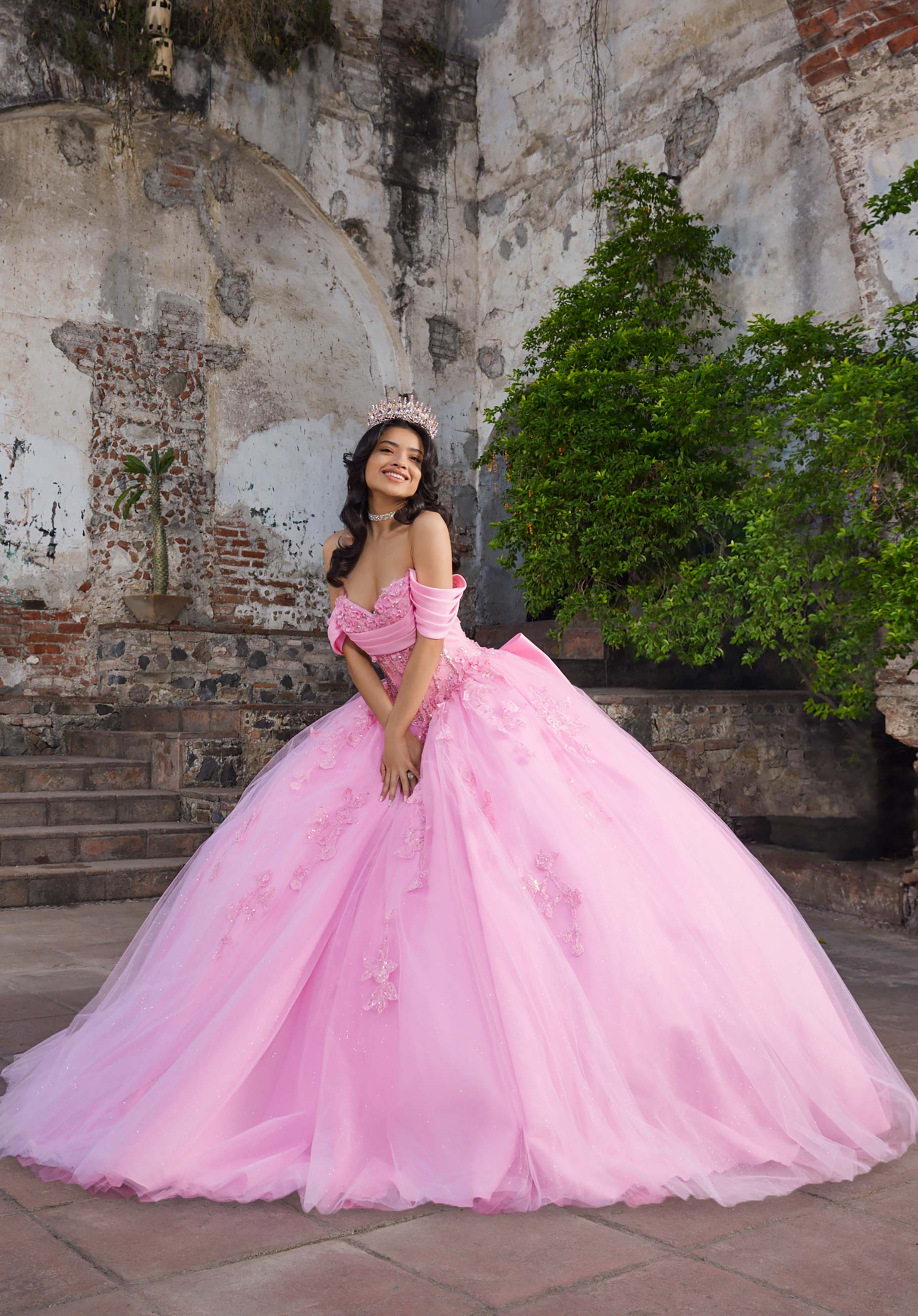 Off-the-Shoulder Floor-Length Tulle Quinceañera Ball Gown MGNY Madeline Gardner New York 89551