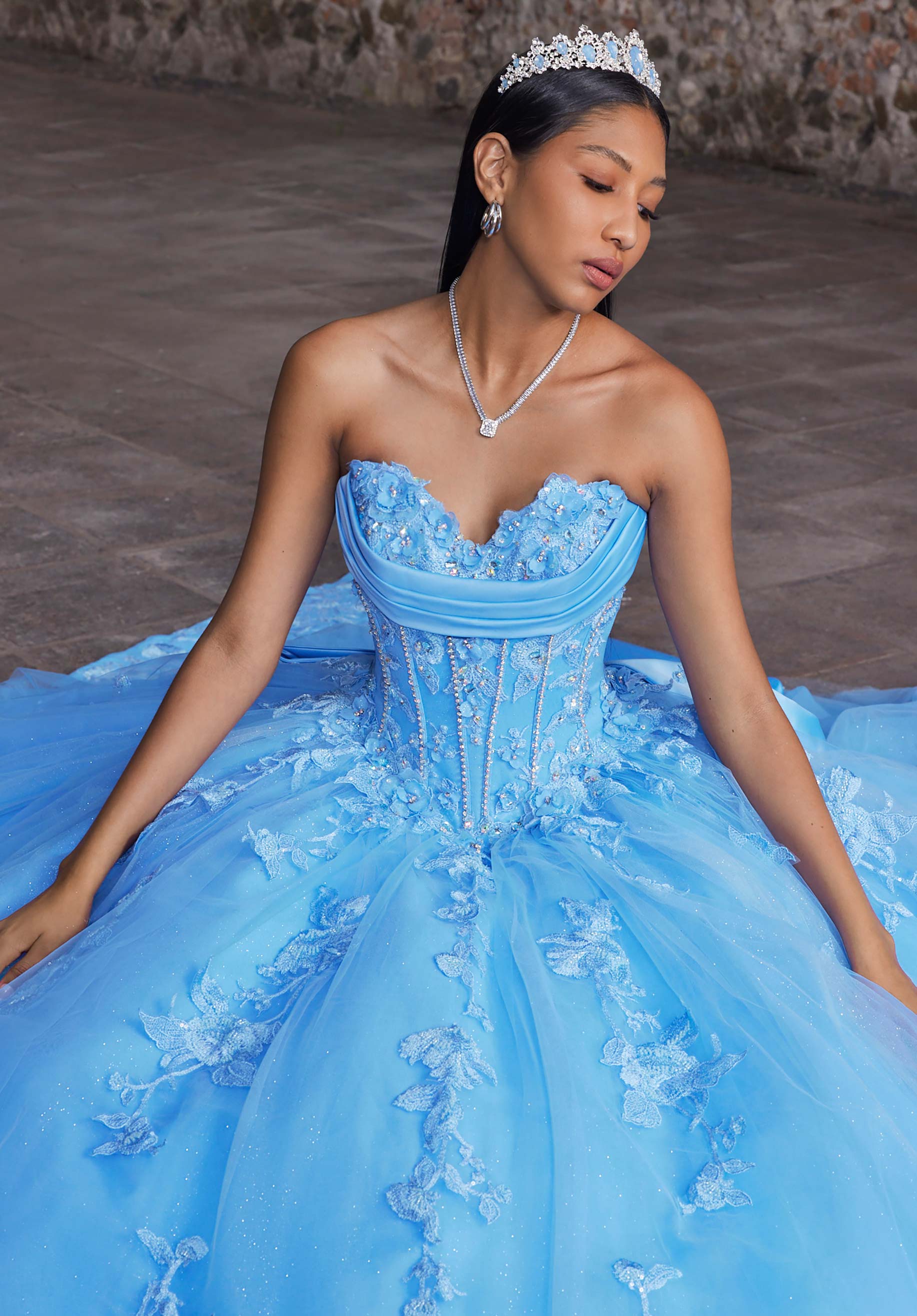 Off-the-Shoulder Floor-Length Tulle Quinceañera Ball Gown MGNY Madeline Gardner New York 89551