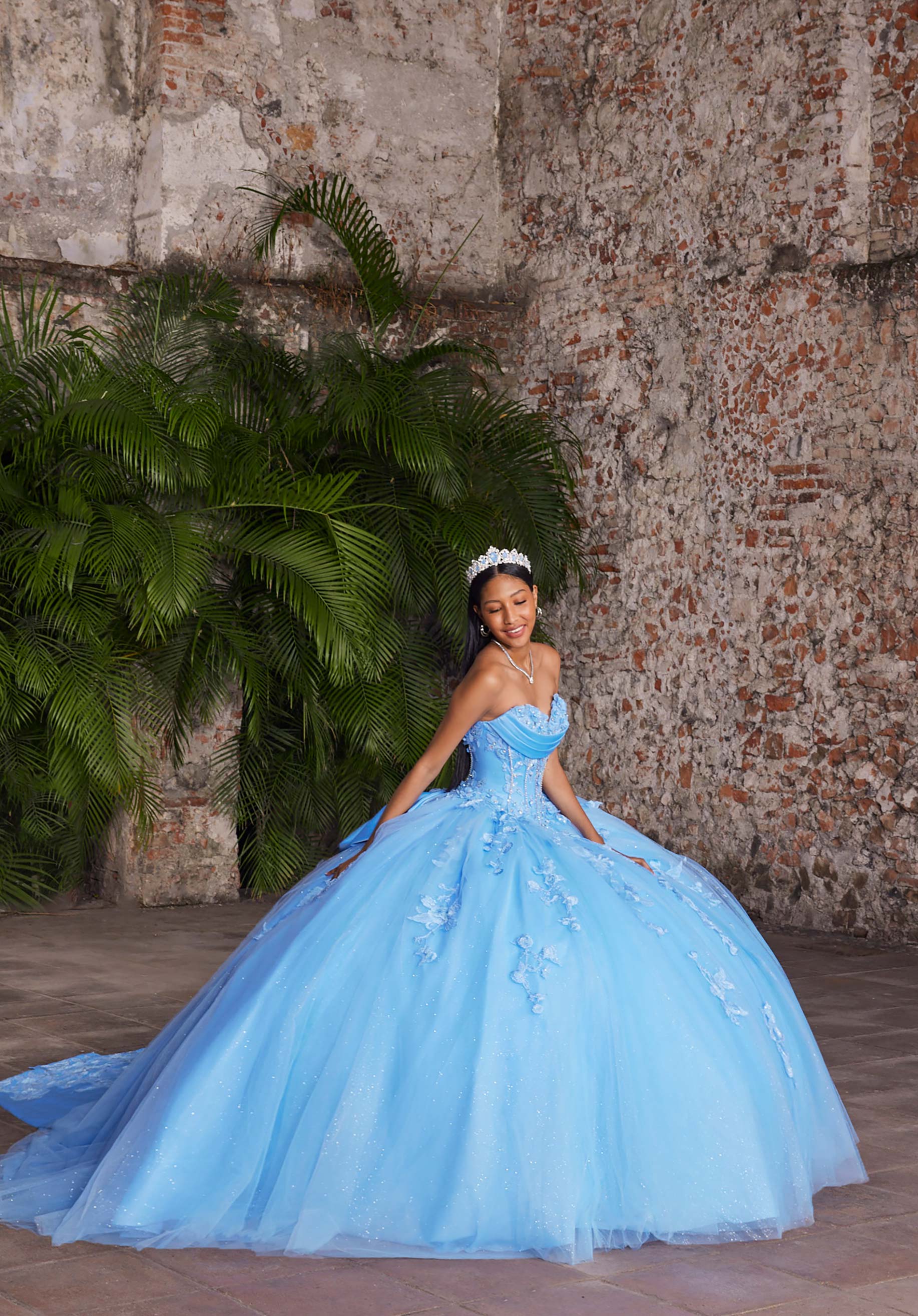 Off-the-Shoulder Floor-Length Tulle Quinceañera Ball Gown MGNY Madeline Gardner New York 89551