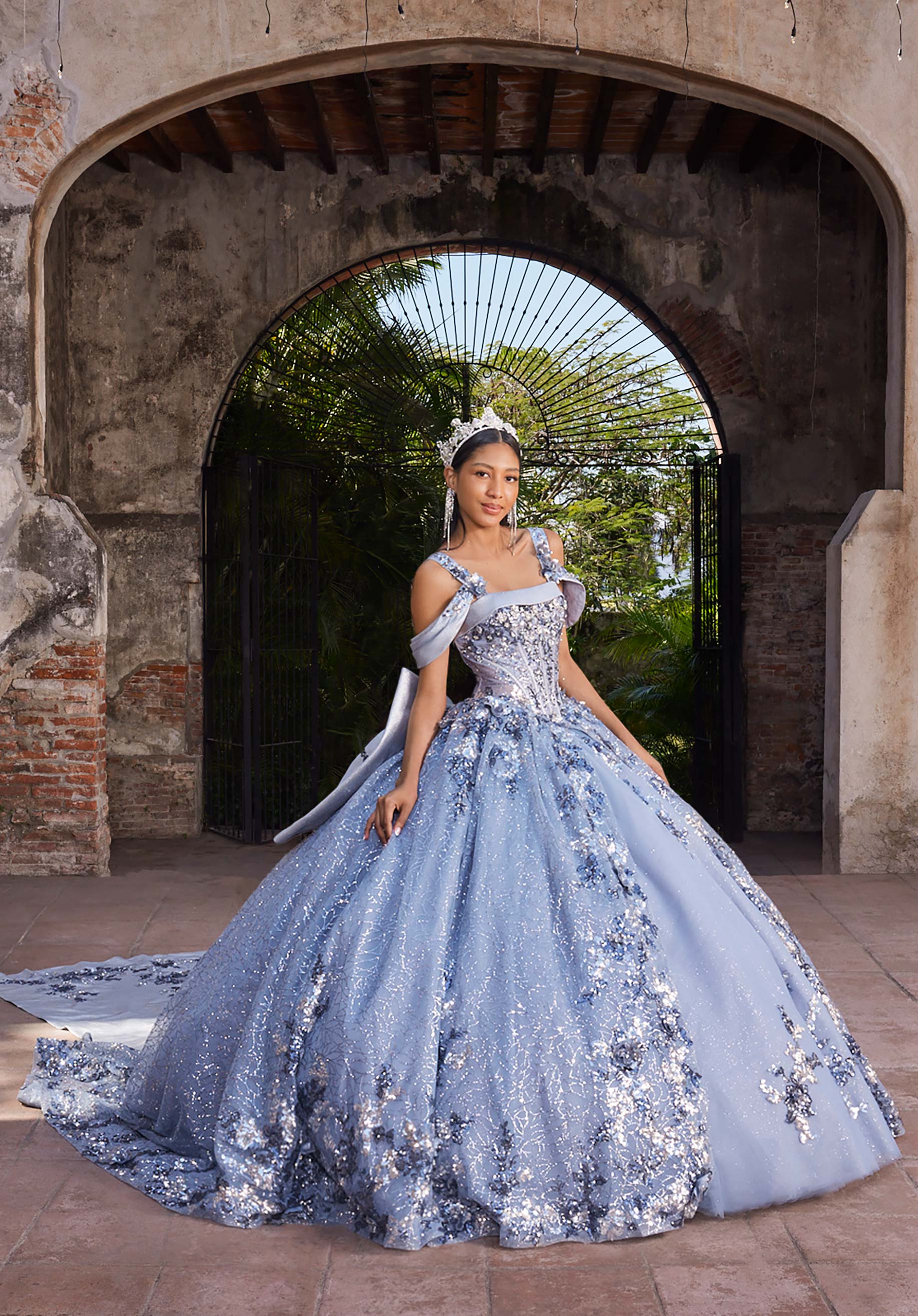 Off-the-Shoulder Floor-Length Tulle Quinceañera Ball Gown MGNY Madeline Gardner New York 89552