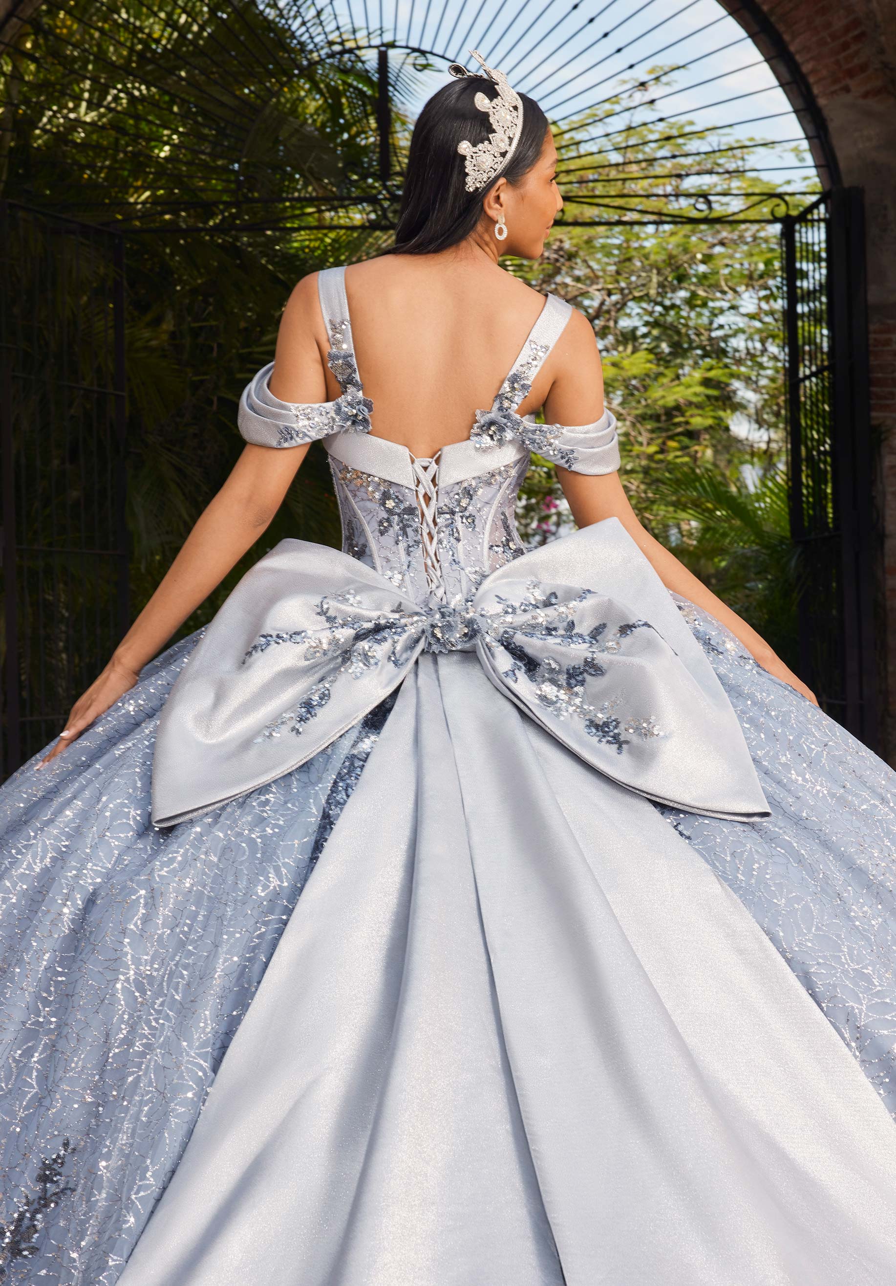Off-the-Shoulder Floor-Length Tulle Quinceañera Ball Gown MGNY Madeline Gardner New York 89552