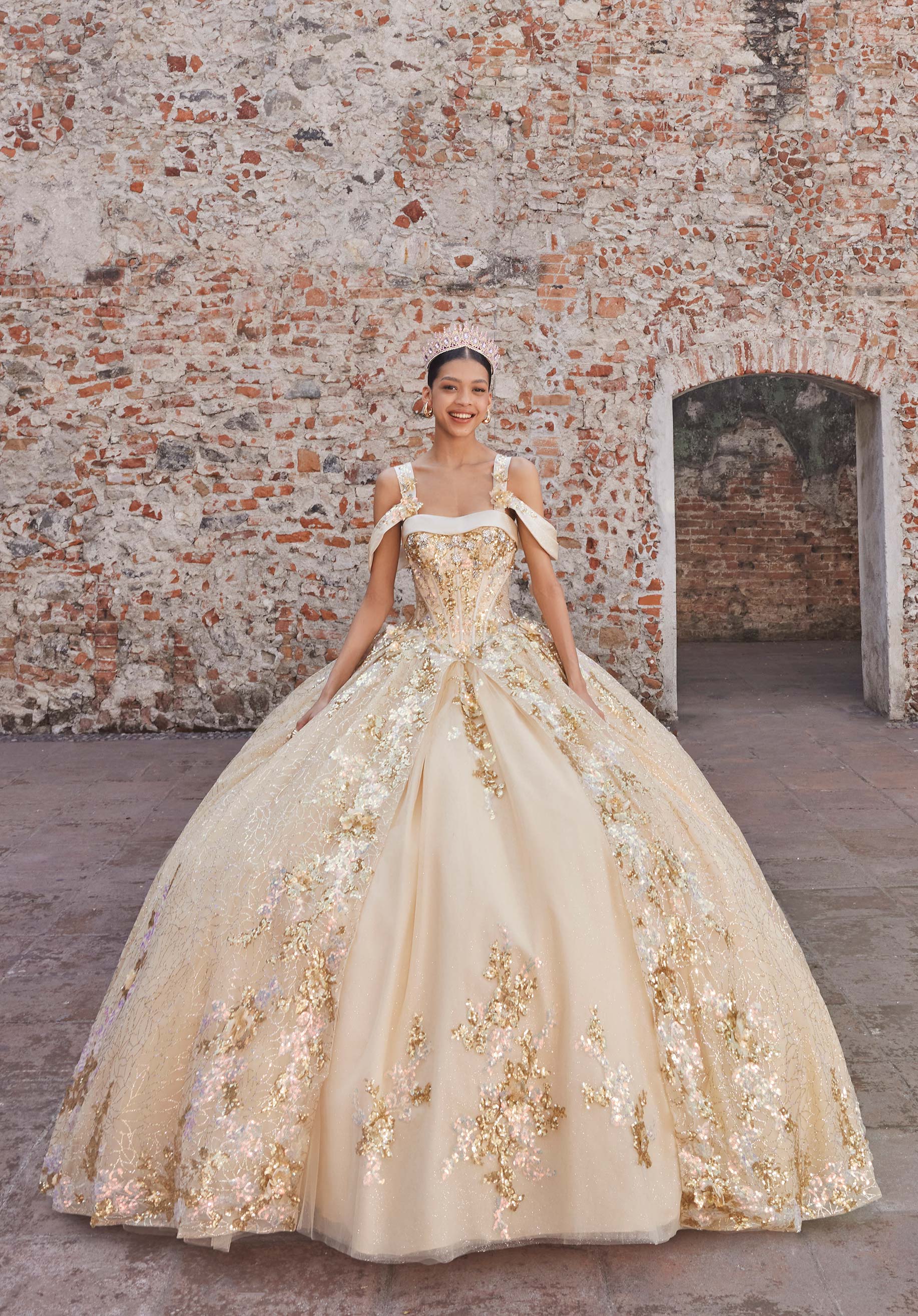Off-the-Shoulder Floor-Length Tulle Quinceañera Ball Gown MGNY Madeline Gardner New York 89552