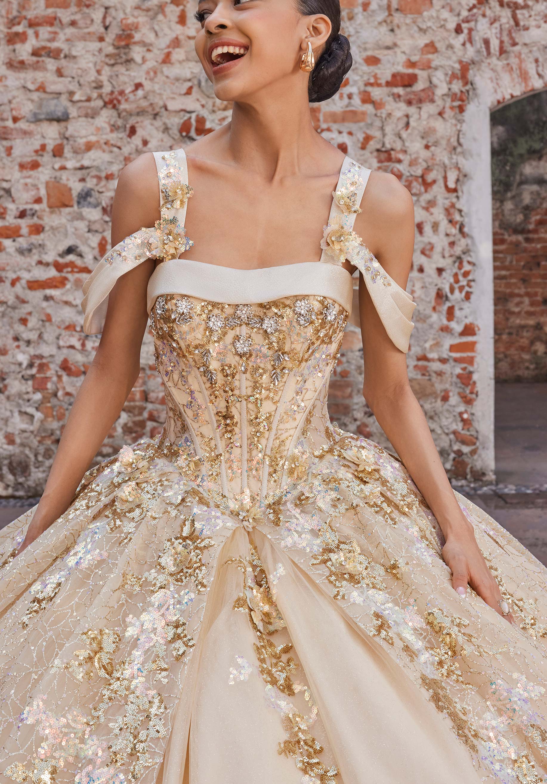 Off-the-Shoulder Floor-Length Tulle Quinceañera Ball Gown MGNY Madeline Gardner New York 89552