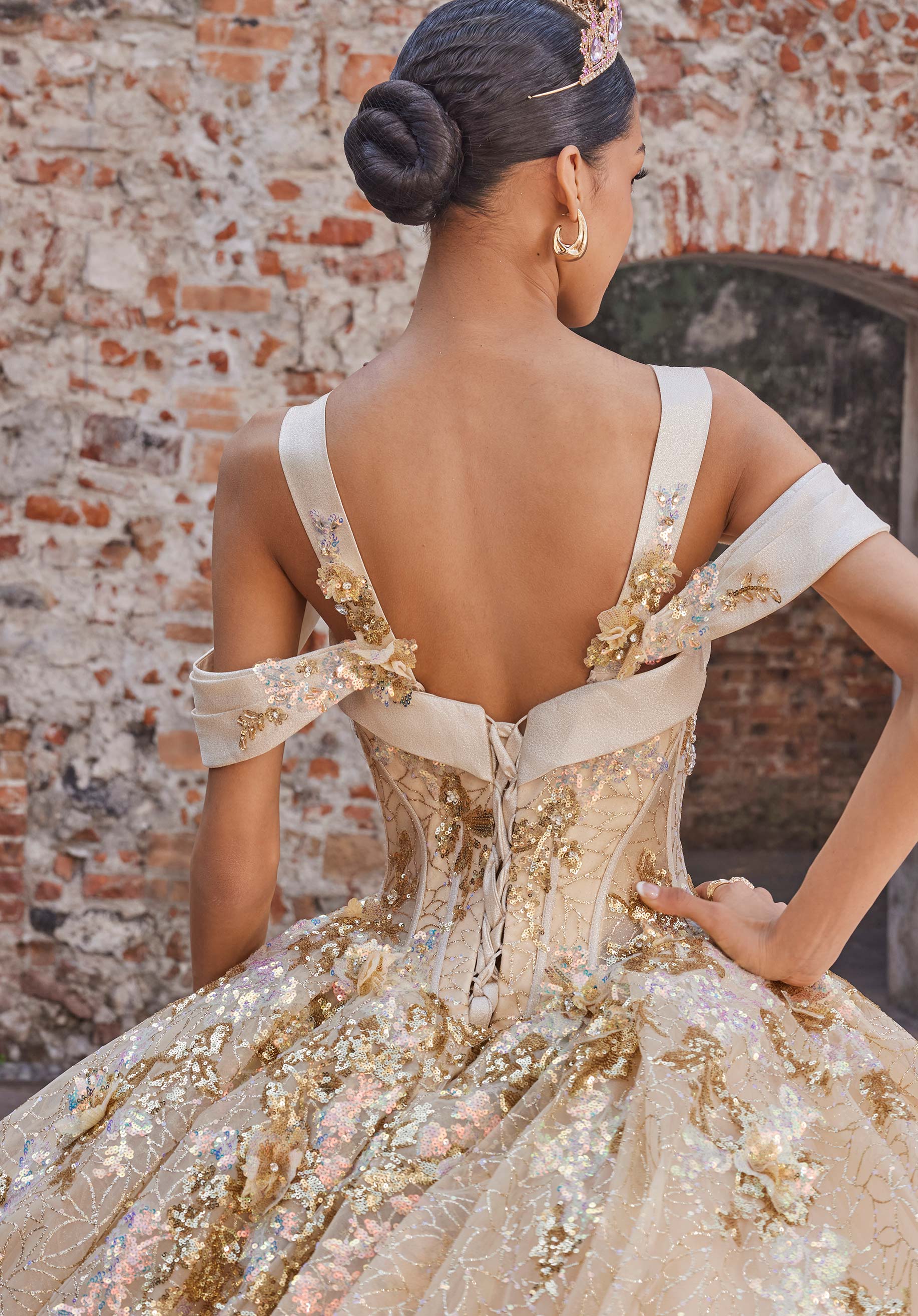 Off-the-Shoulder Floor-Length Tulle Quinceañera Ball Gown MGNY Madeline Gardner New York 89552
