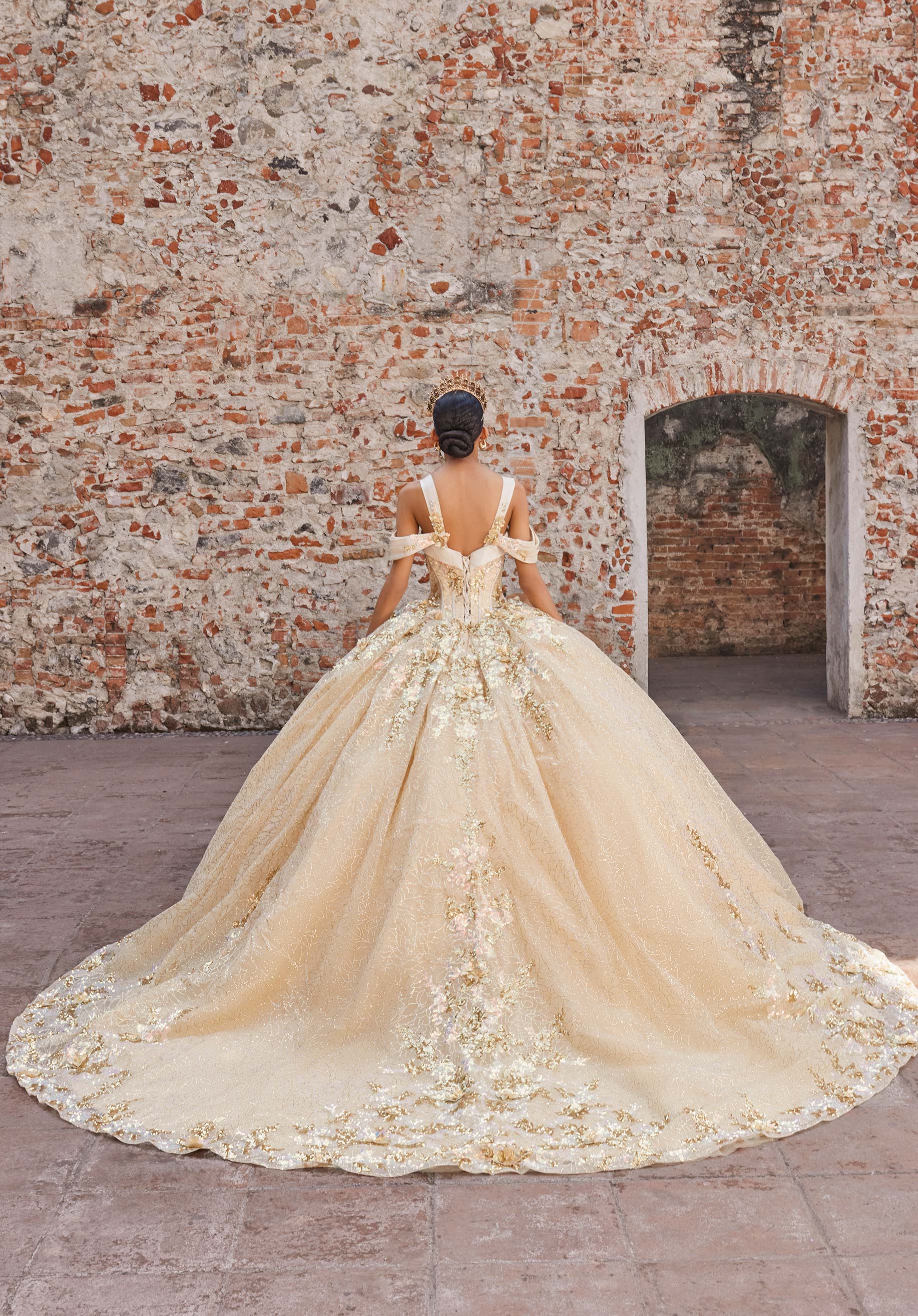 Off-the-Shoulder Floor-Length Tulle Quinceañera Ball Gown MGNY Madeline Gardner New York 89552