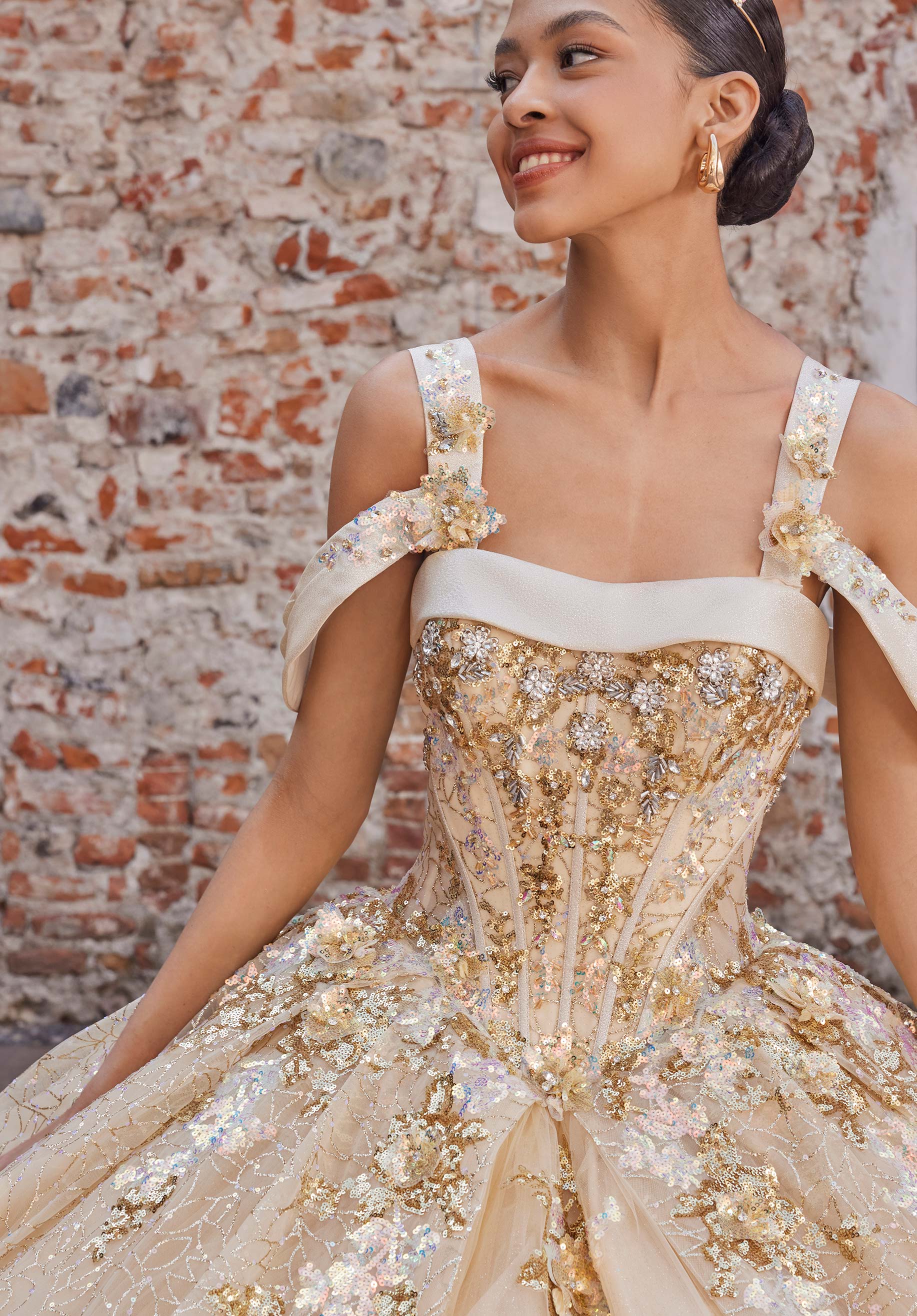 Off-the-Shoulder Floor-Length Tulle Quinceañera Ball Gown MGNY Madeline Gardner New York 89552