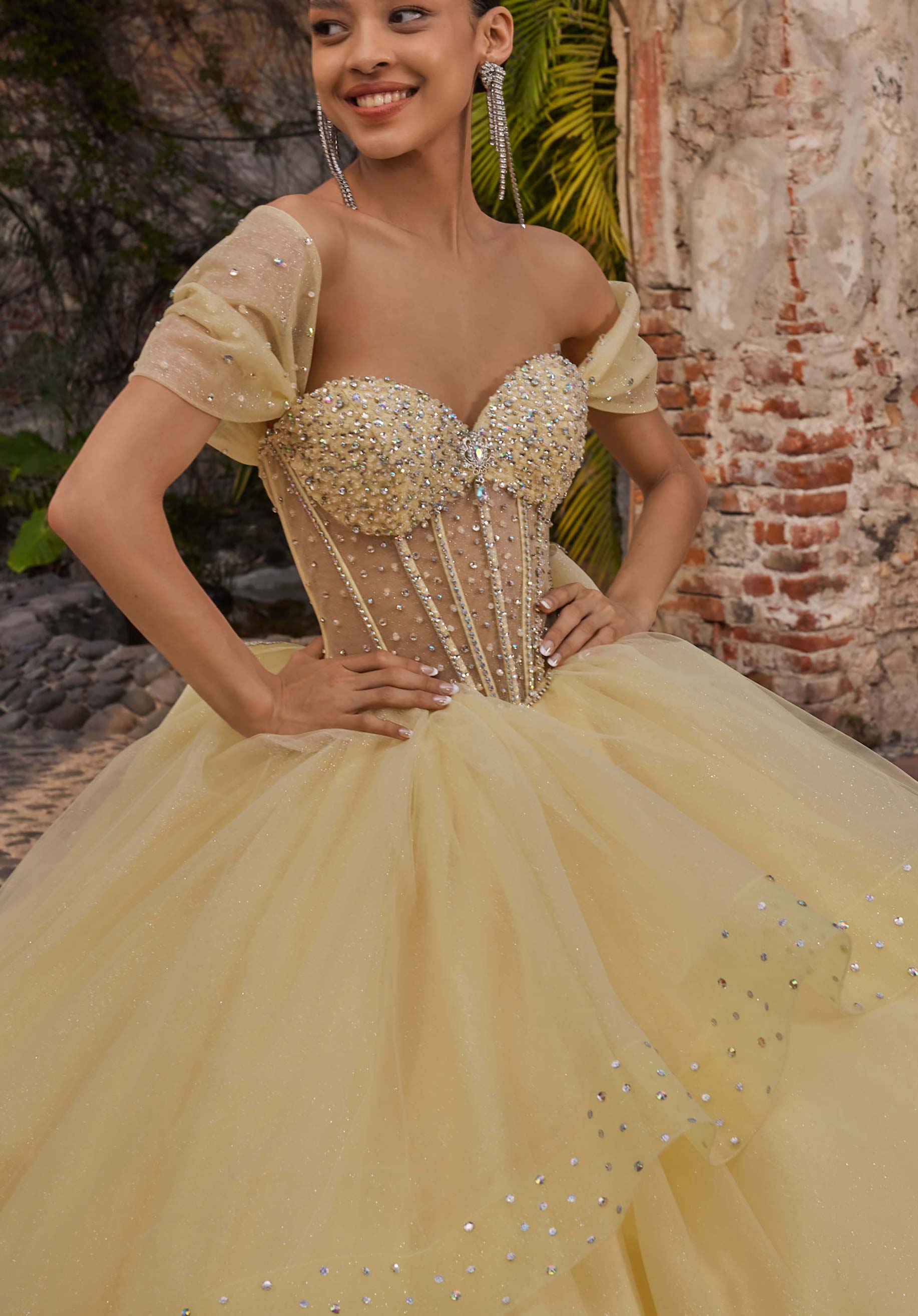 Off-the-Shoulder Floor-Length Tulle Quinceañera Ball Gown MGNY Madeline Gardner New York 89554