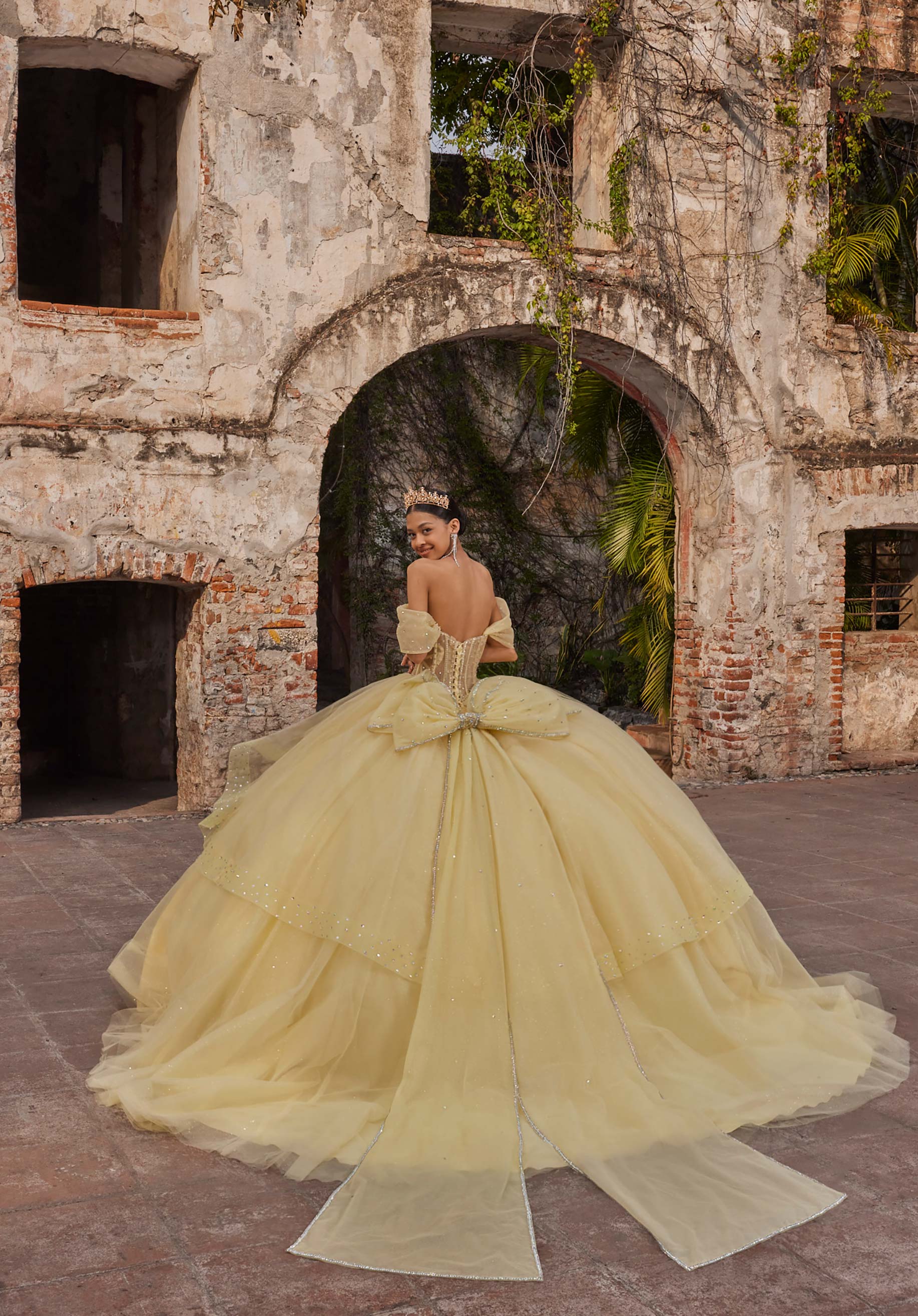Off-the-Shoulder Floor-Length Tulle Quinceañera Ball Gown MGNY Madeline Gardner New York 89554