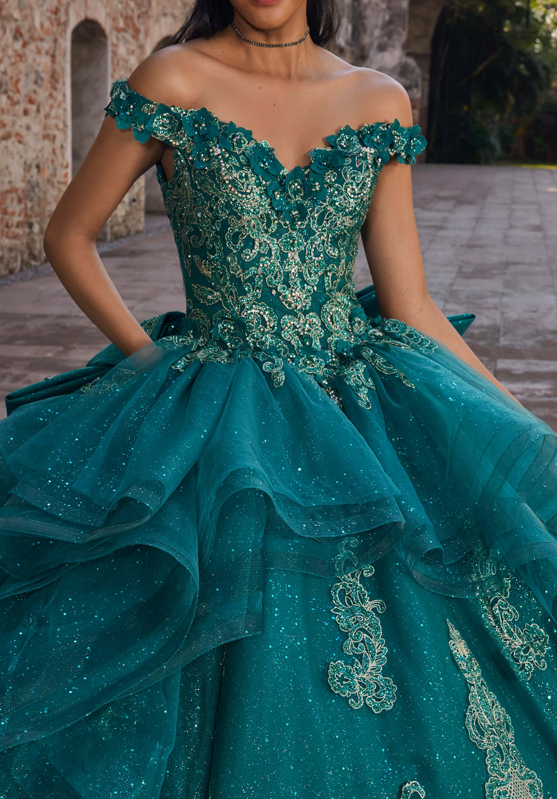 Off-the-Shoulder Floor-Length Tulle Quinceañera Ball Gown MGNY Madeline Gardner New York 89556