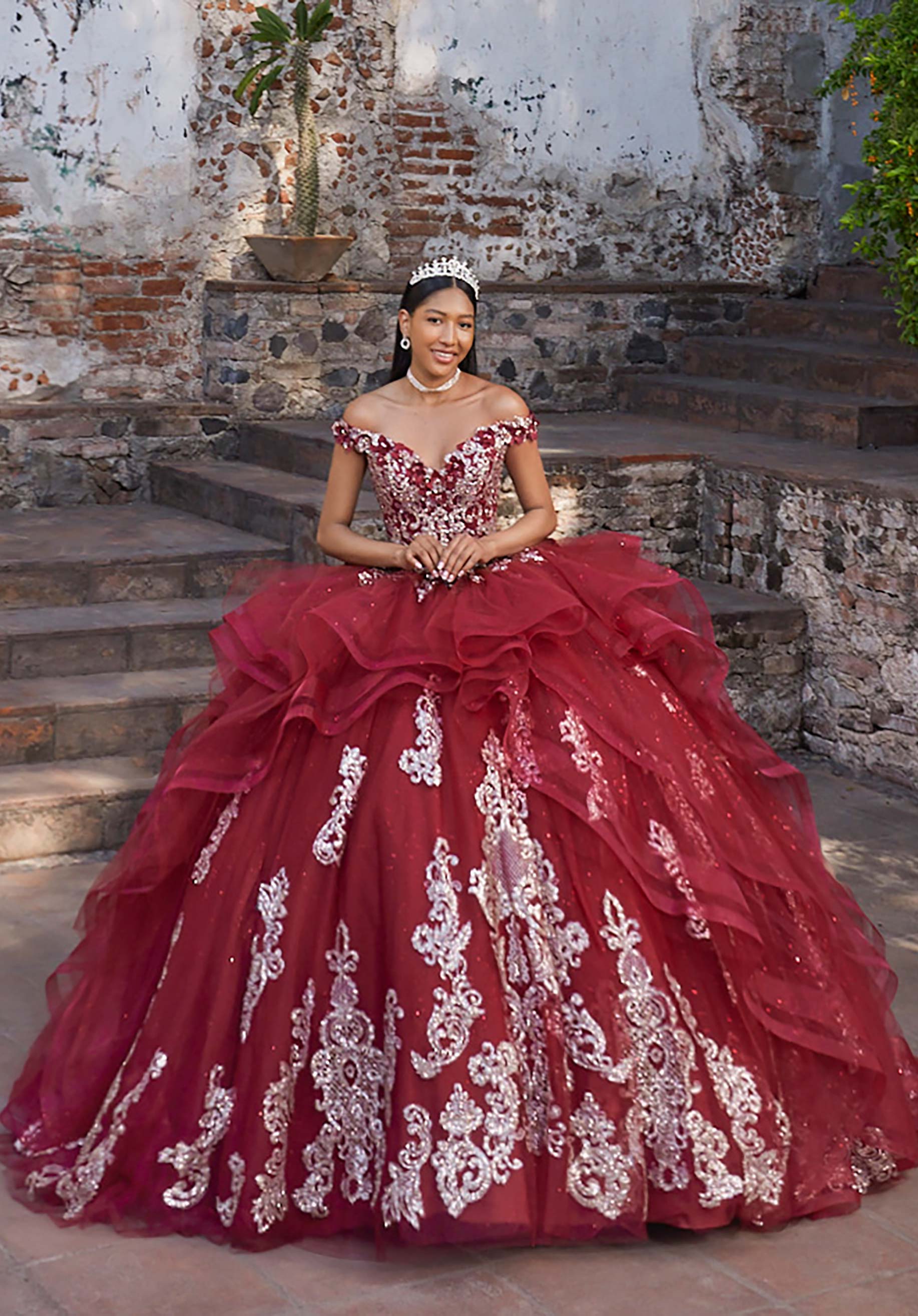 Off-the-Shoulder Floor-Length Tulle Quinceañera Ball Gown MGNY Madeline Gardner New York 89556