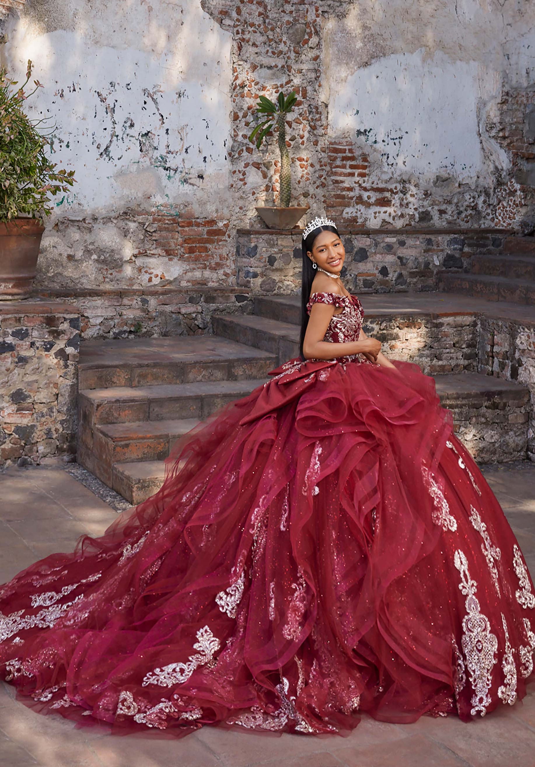 Off-the-Shoulder Floor-Length Tulle Quinceañera Ball Gown MGNY Madeline Gardner New York 89556