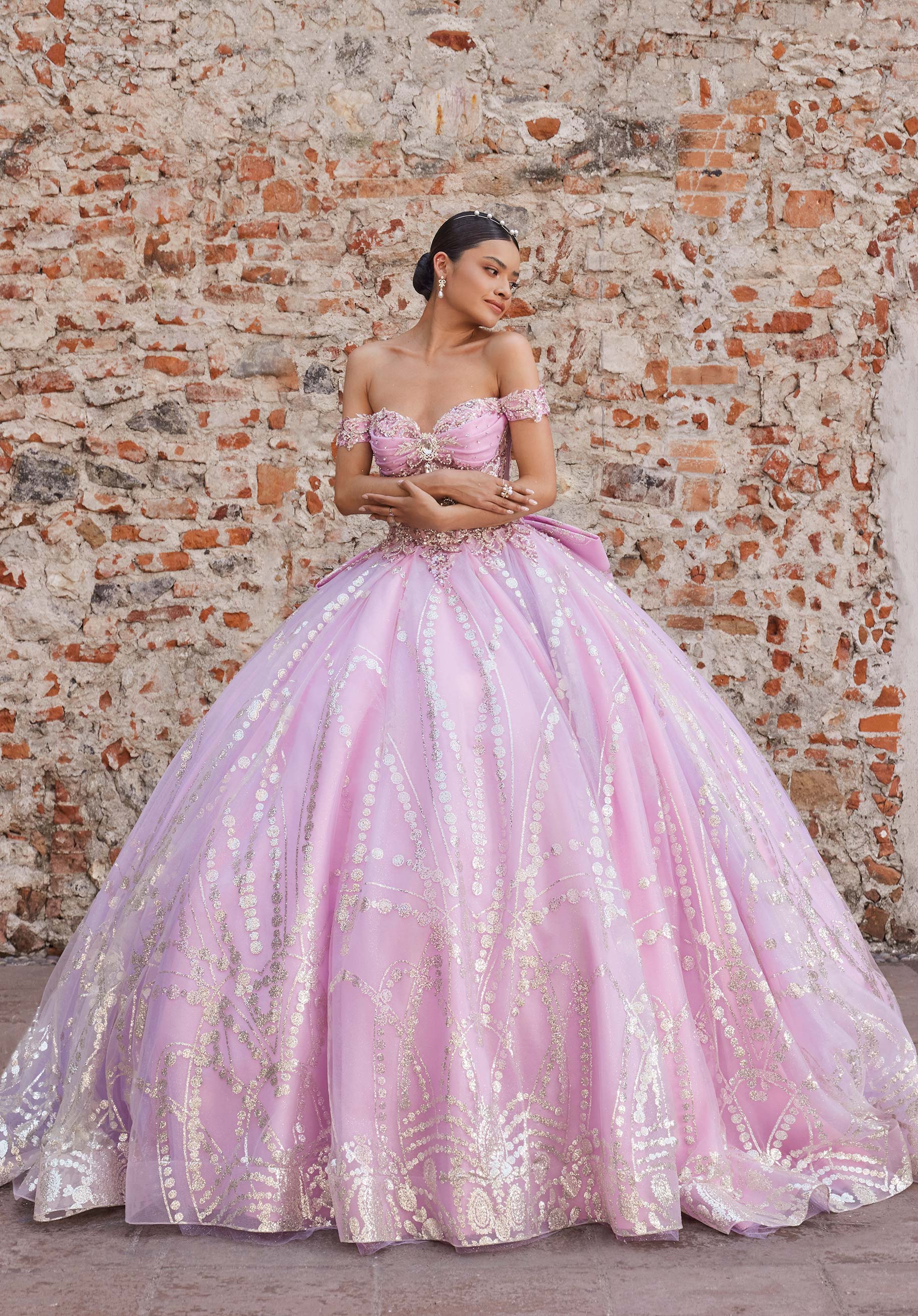 Off-the-Shoulder Floor-Length Tulle Quinceañera Ball Gown MGNY Madeline Gardner New York 89557