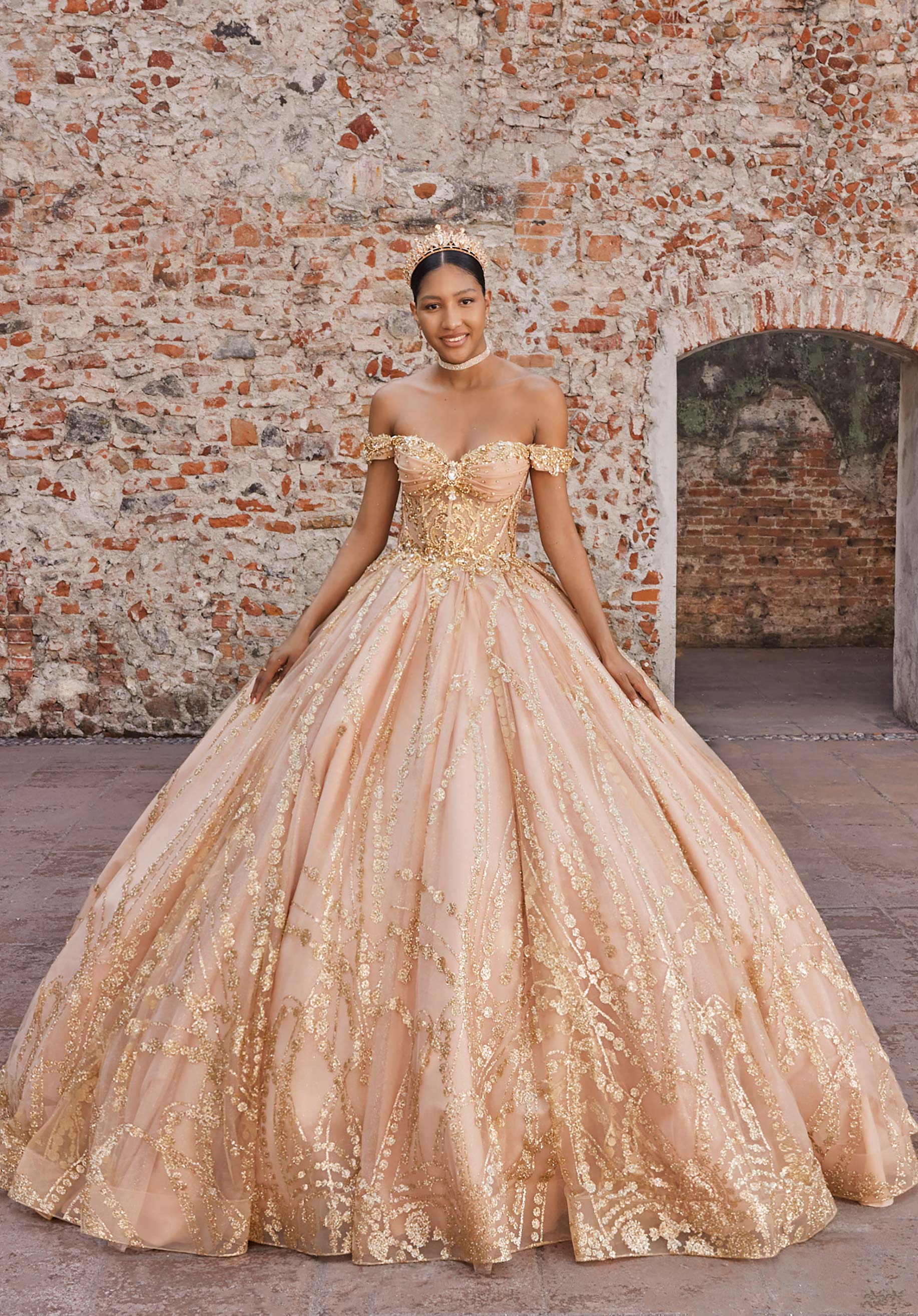 Off-the-Shoulder Floor-Length Tulle Quinceañera Ball Gown MGNY Madeline Gardner New York 89557