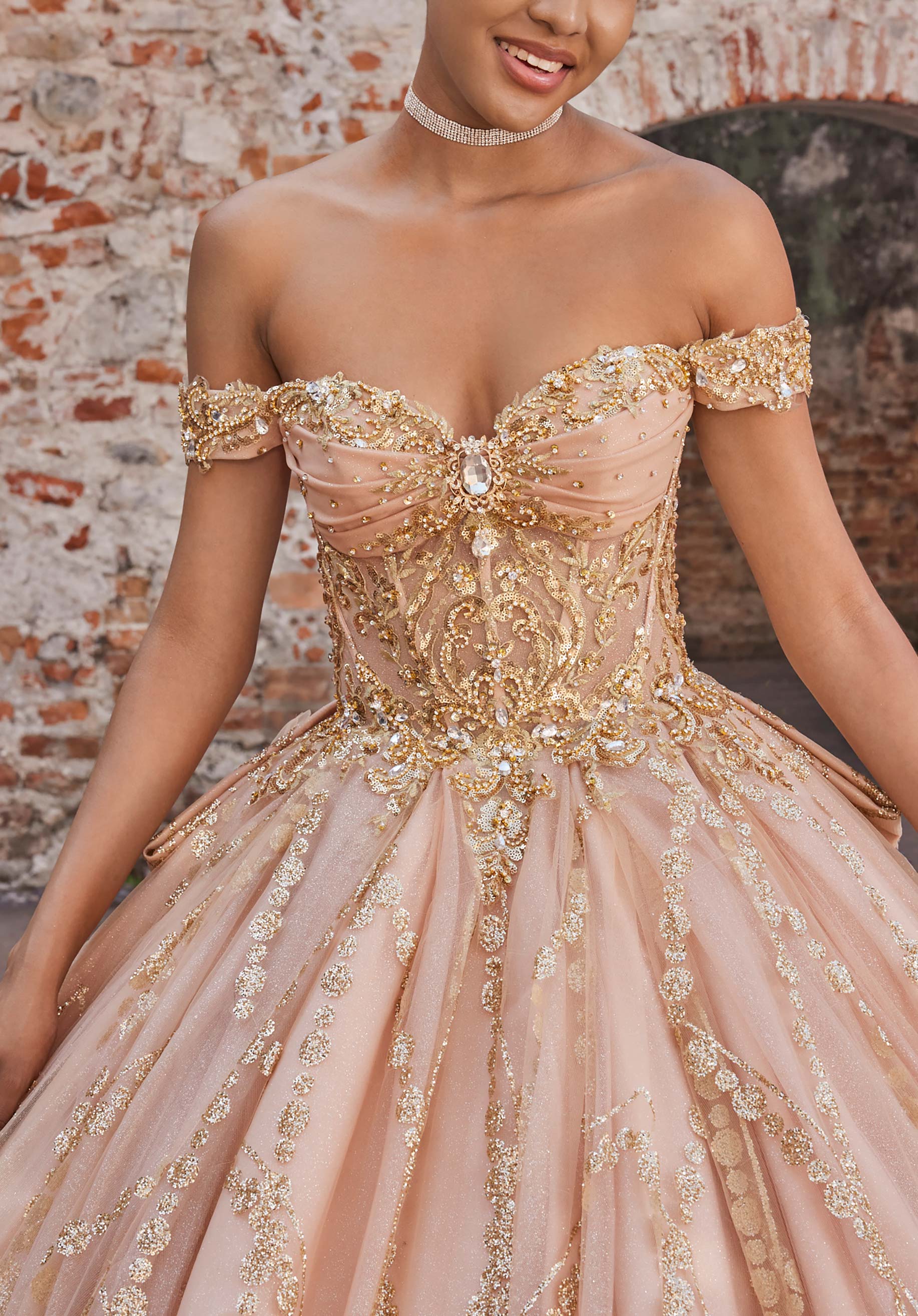 Off-the-Shoulder Floor-Length Tulle Quinceañera Ball Gown MGNY Madeline Gardner New York 89557