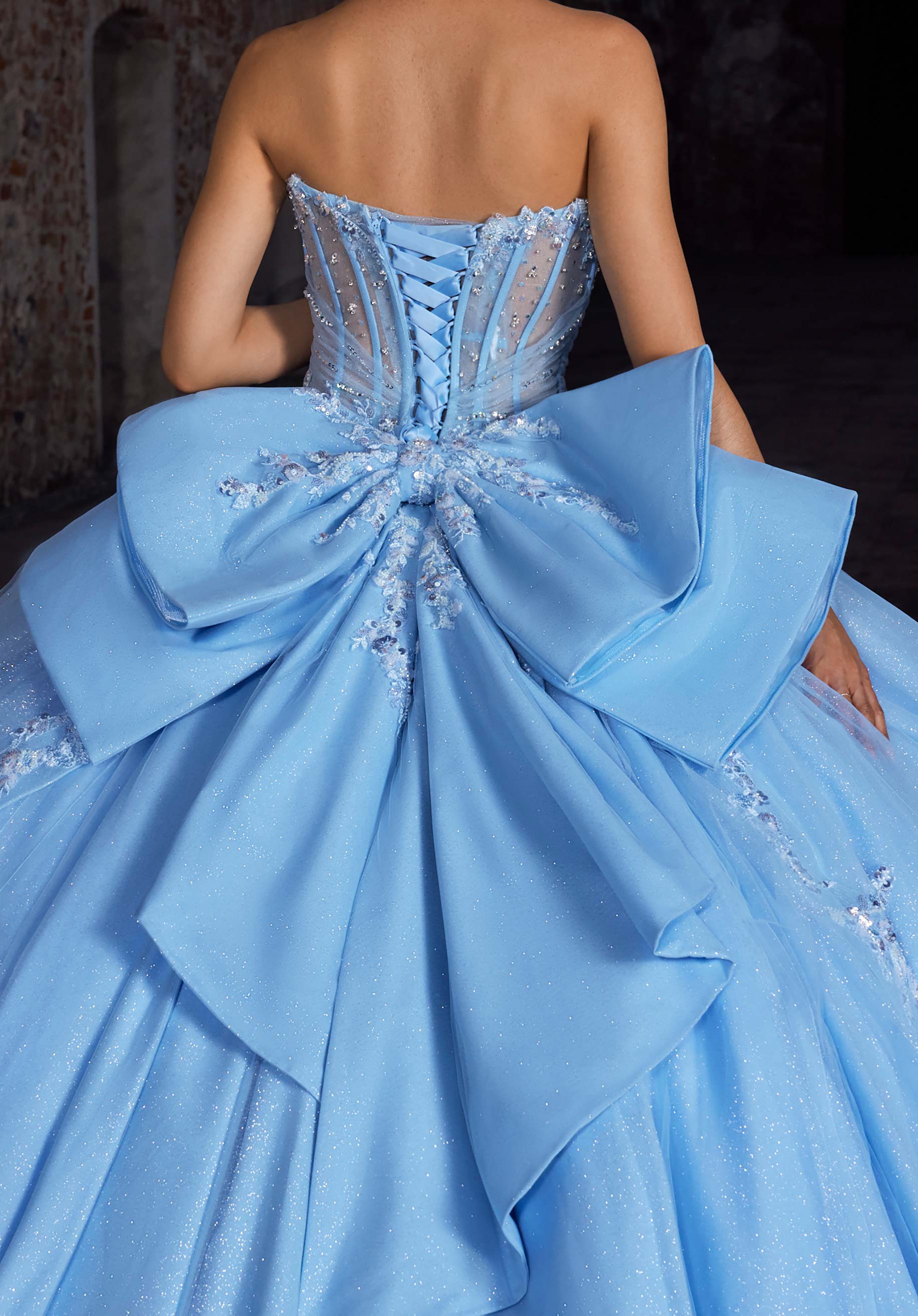 Strapless Curved Neck Floor-Length Tulle Quinceañera Ball Gown MGNY Madeline Gardner New York 89561