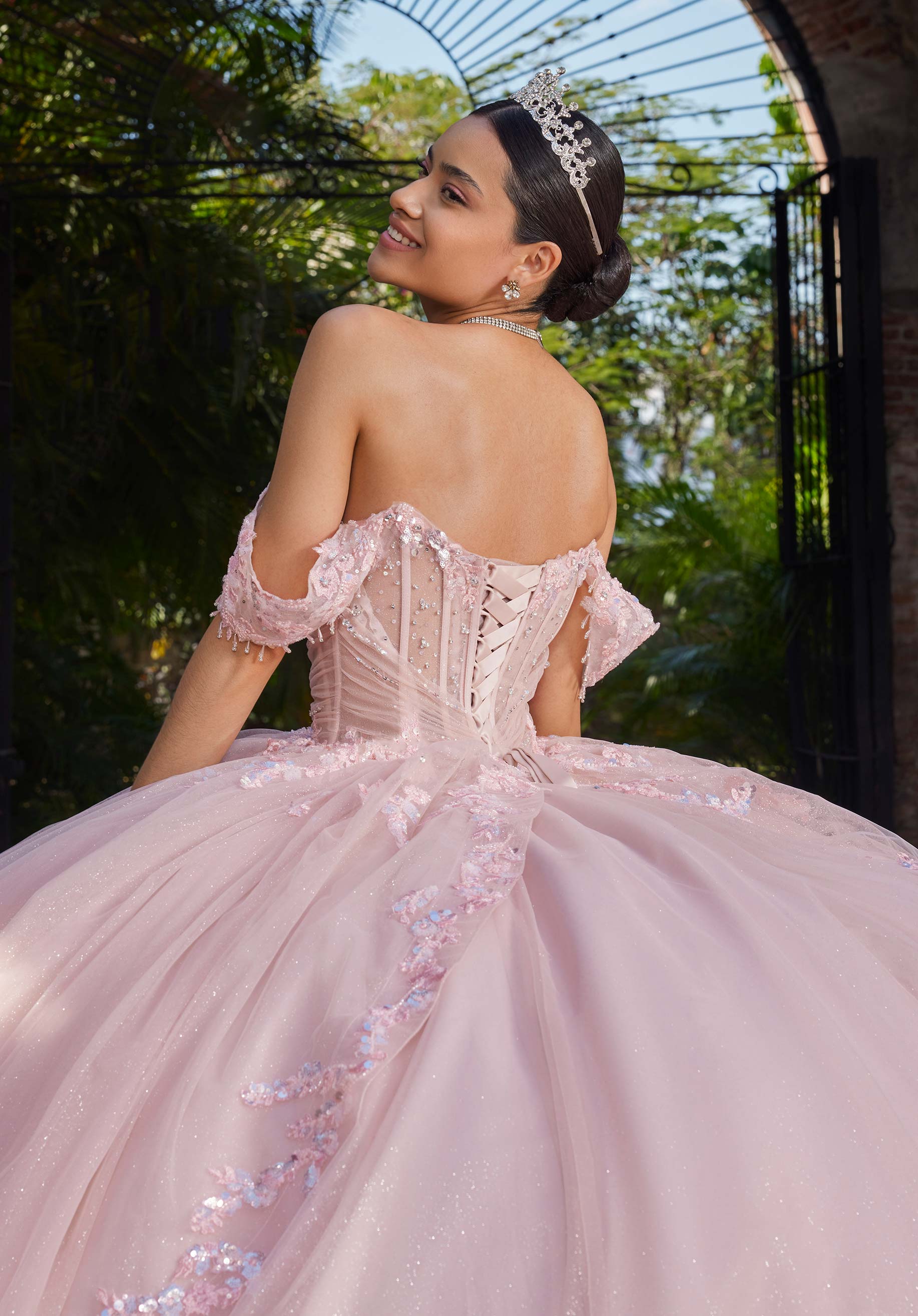 Strapless Curved Neck Floor-Length Tulle Quinceañera Ball Gown MGNY Madeline Gardner New York 89561