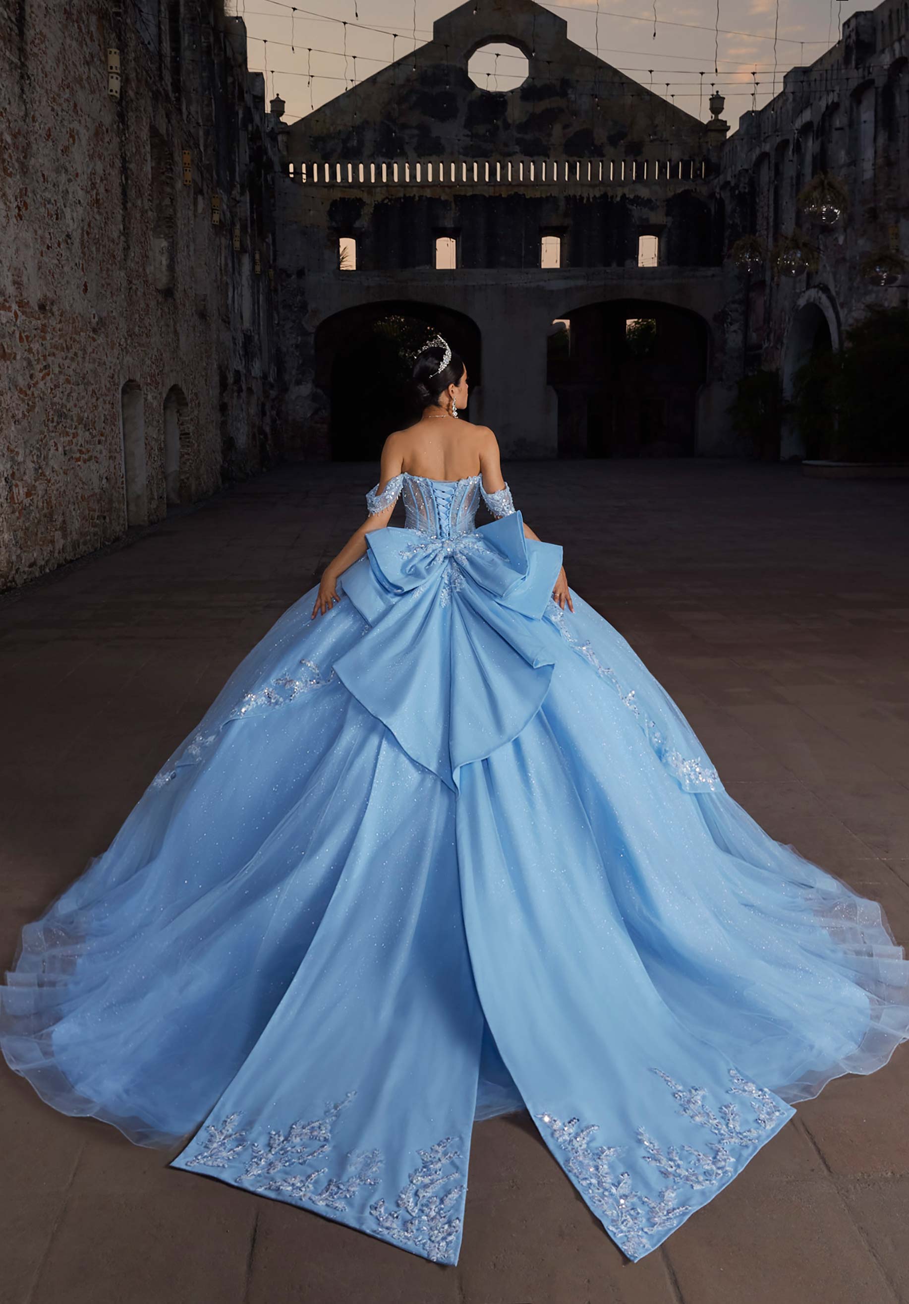 Strapless Curved Neck Floor-Length Tulle Quinceañera Ball Gown MGNY Madeline Gardner New York 89561