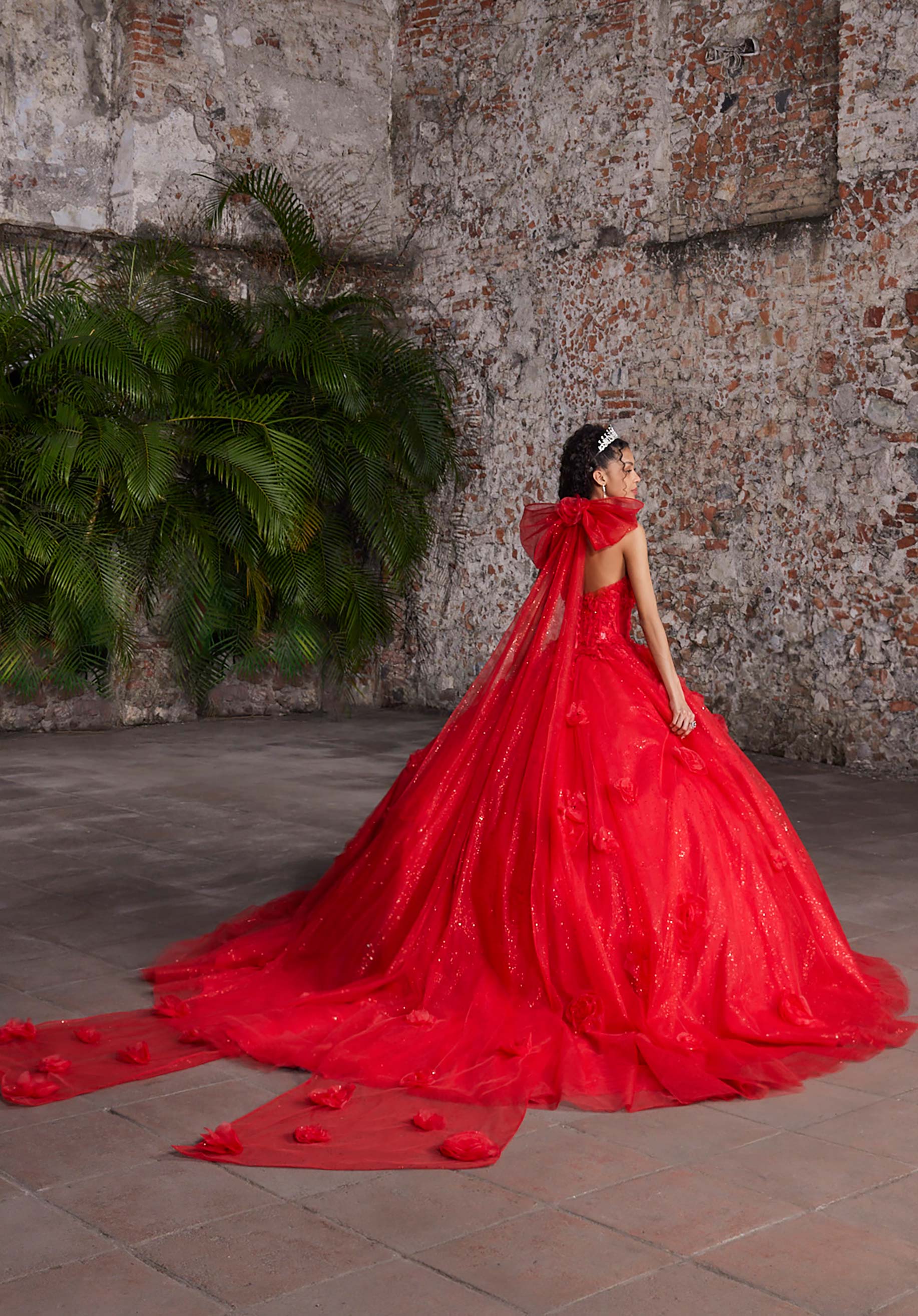 Strapless Curved Neck Floor-Length Tulle Quinceañera Ball Gown MGNY Madeline Gardner New York 89562