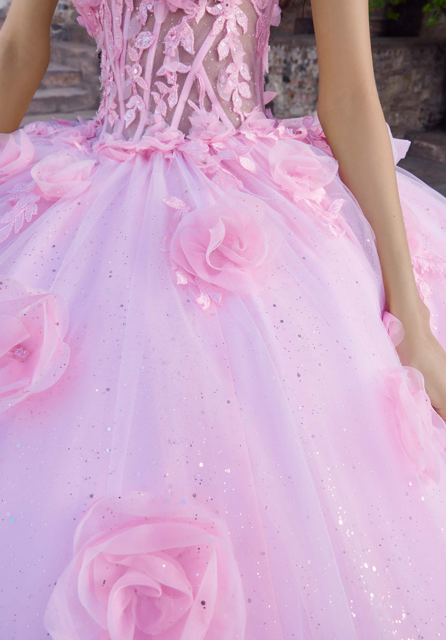 Strapless Curved Neck Floor-Length Tulle Quinceañera Ball Gown MGNY Madeline Gardner New York 89562