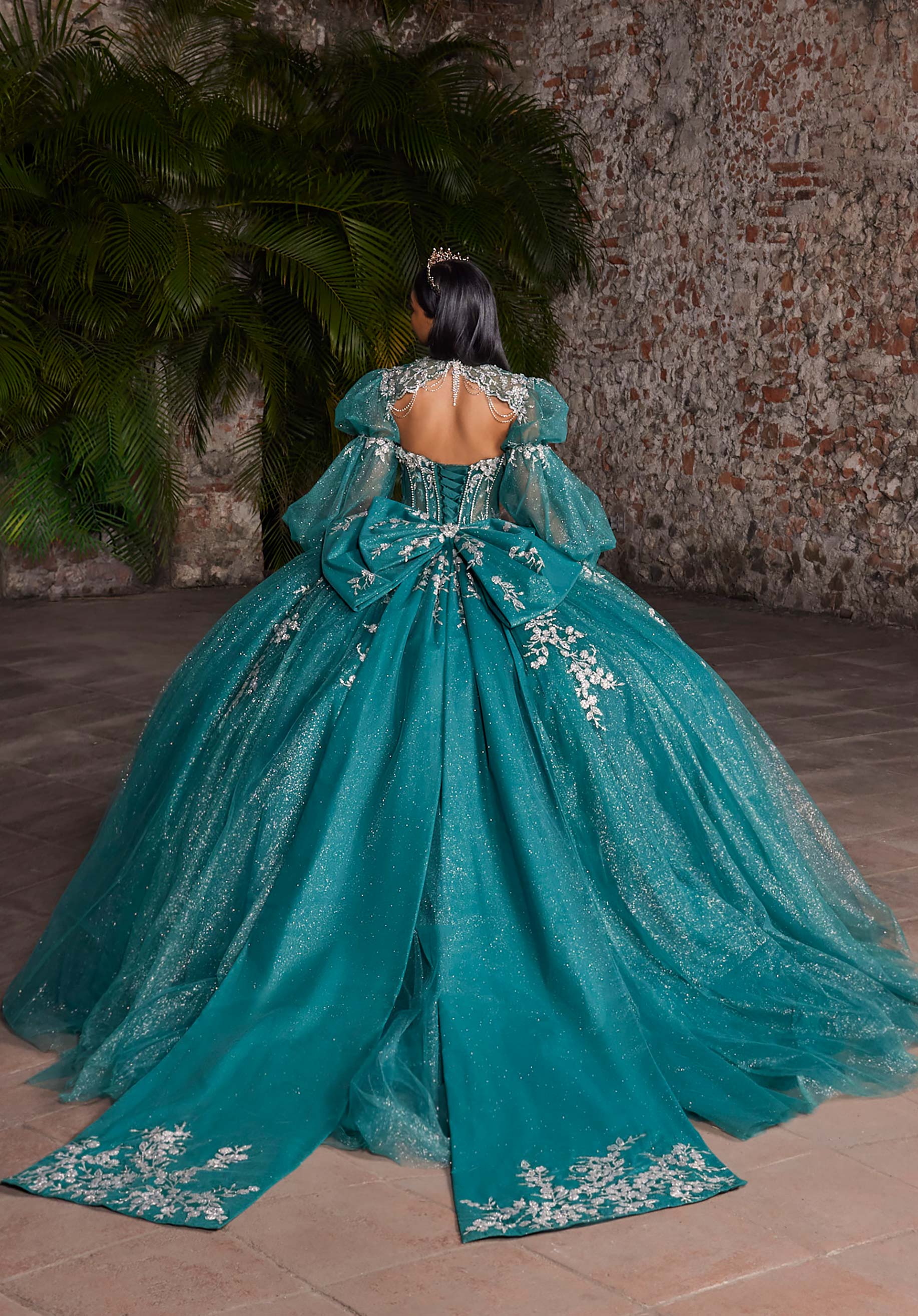 Strapless Curved Neck Floor-Length Tulle Quinceañera Ball Gown MGNY Madeline Gardner New York 89563
