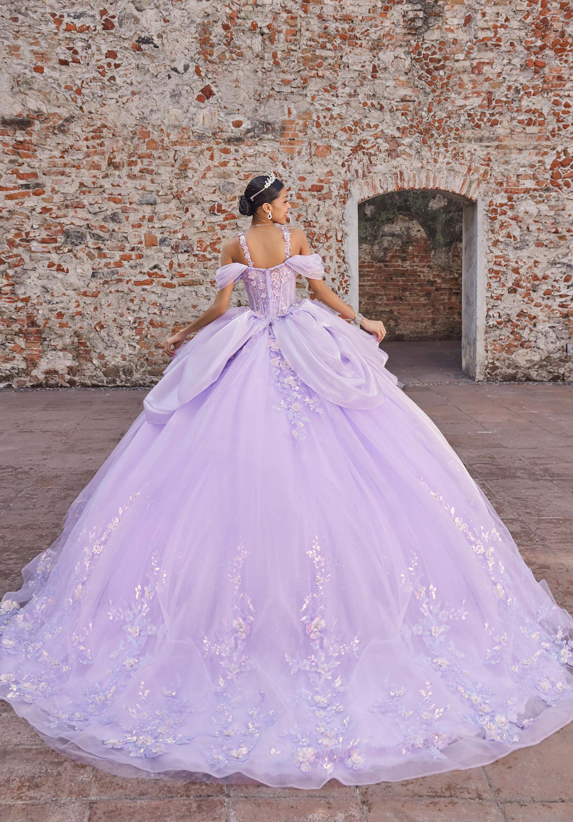 Off-the-Shoulder Floor-Length Tulle Quinceañera Ball Gown MGNY Madeline Gardner New York 89565