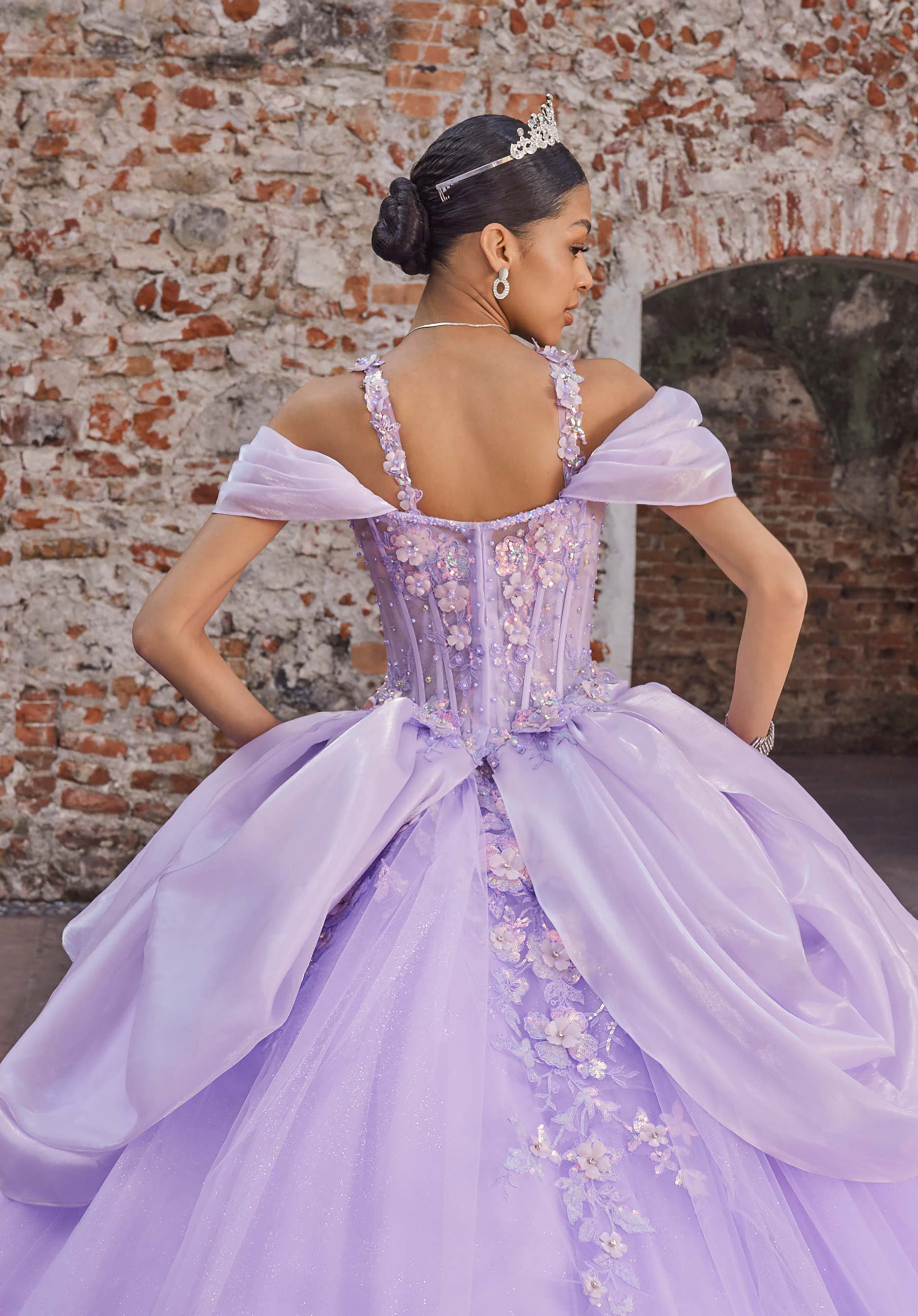 Off-the-Shoulder Floor-Length Tulle Quinceañera Ball Gown MGNY Madeline Gardner New York 89565