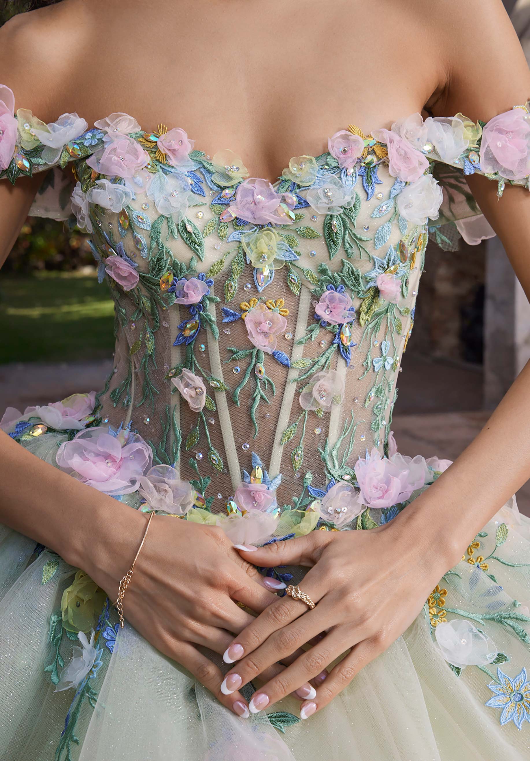 Off-the-Shoulder Floor-Length Tulle Quinceañera Ball Gown MGNY Madeline Gardner New York 89566