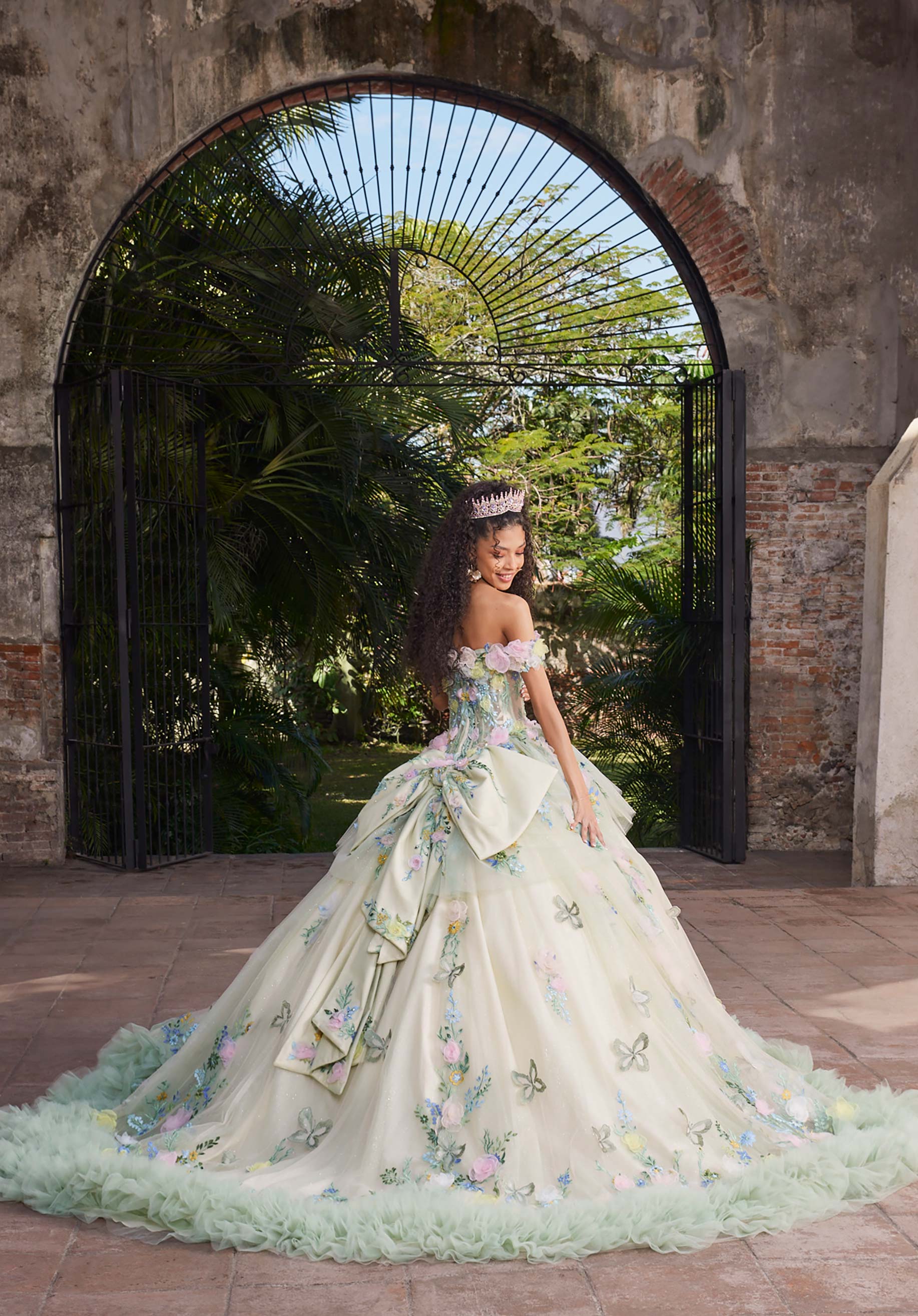 Off-the-Shoulder Floor-Length Tulle Quinceañera Ball Gown MGNY Madeline Gardner New York 89566