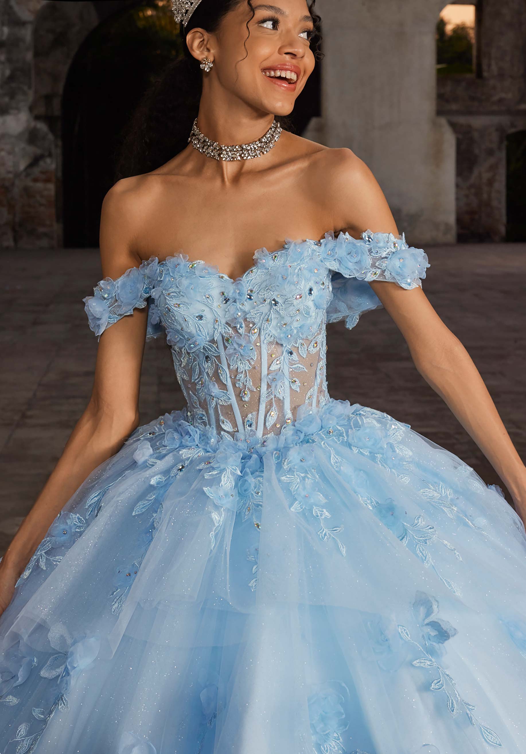 Off-the-Shoulder Floor-Length Tulle Quinceañera Ball Gown MGNY Madeline Gardner New York 89566