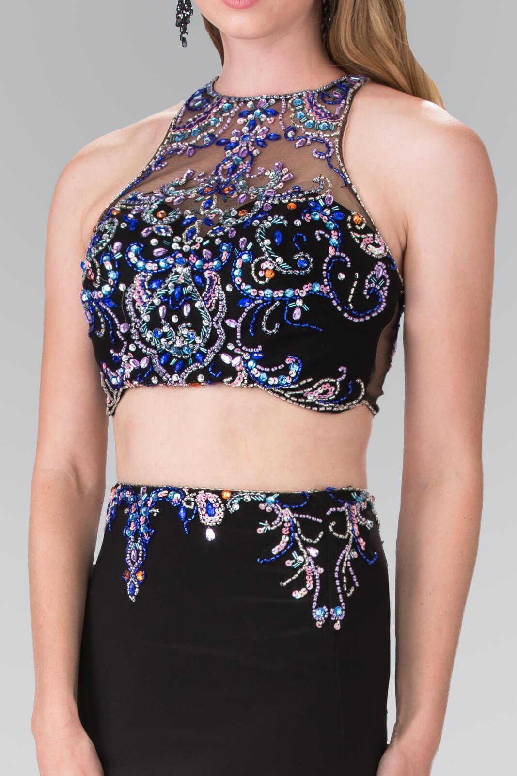 Prom 2 Piece Sexy Halter Evening Gown - The Dress Outlet Elizabeth K