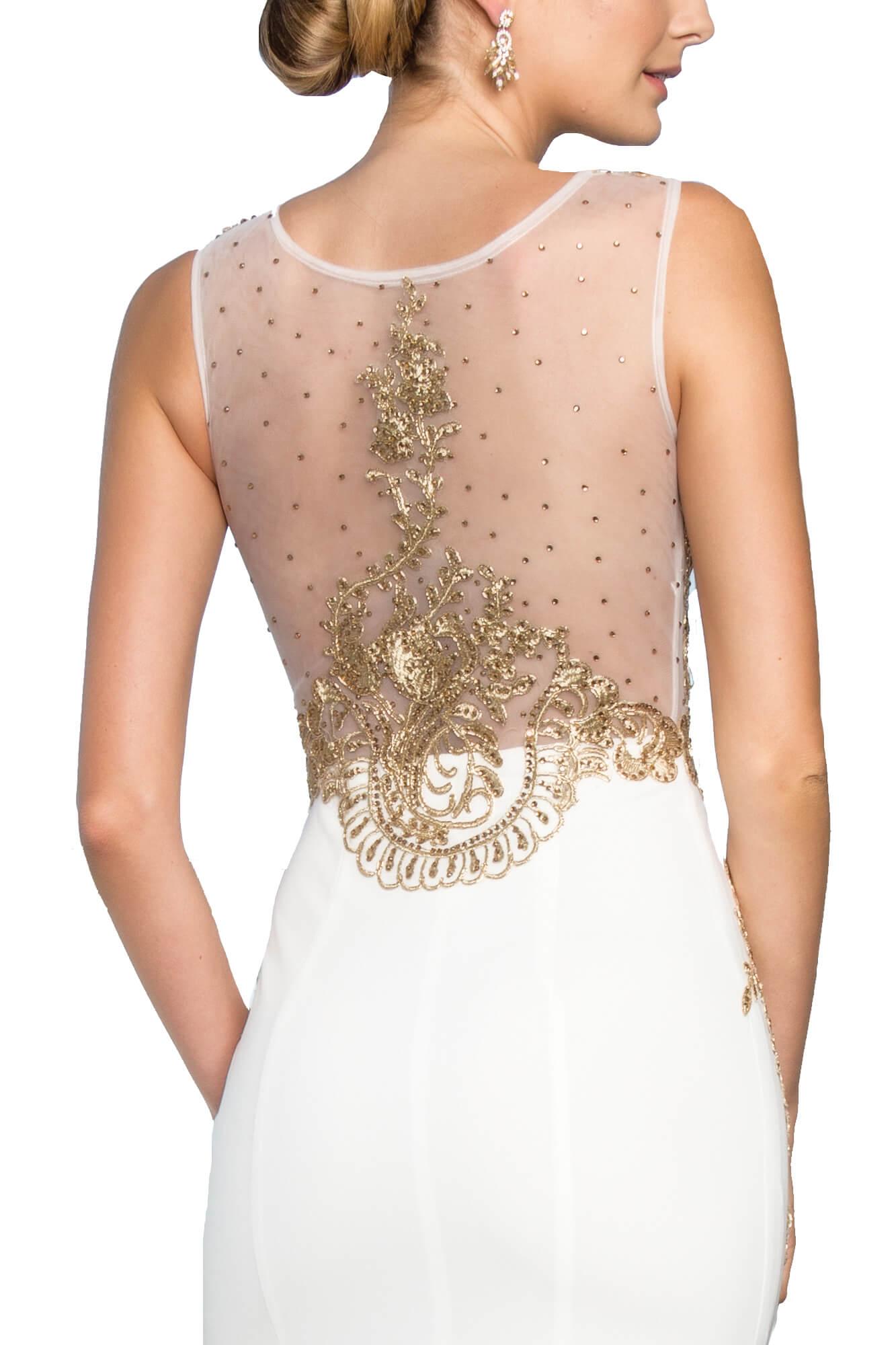 Prom Beaded Top Sheer Bodice Evening Gown - The Dress Outlet Elizabeth K