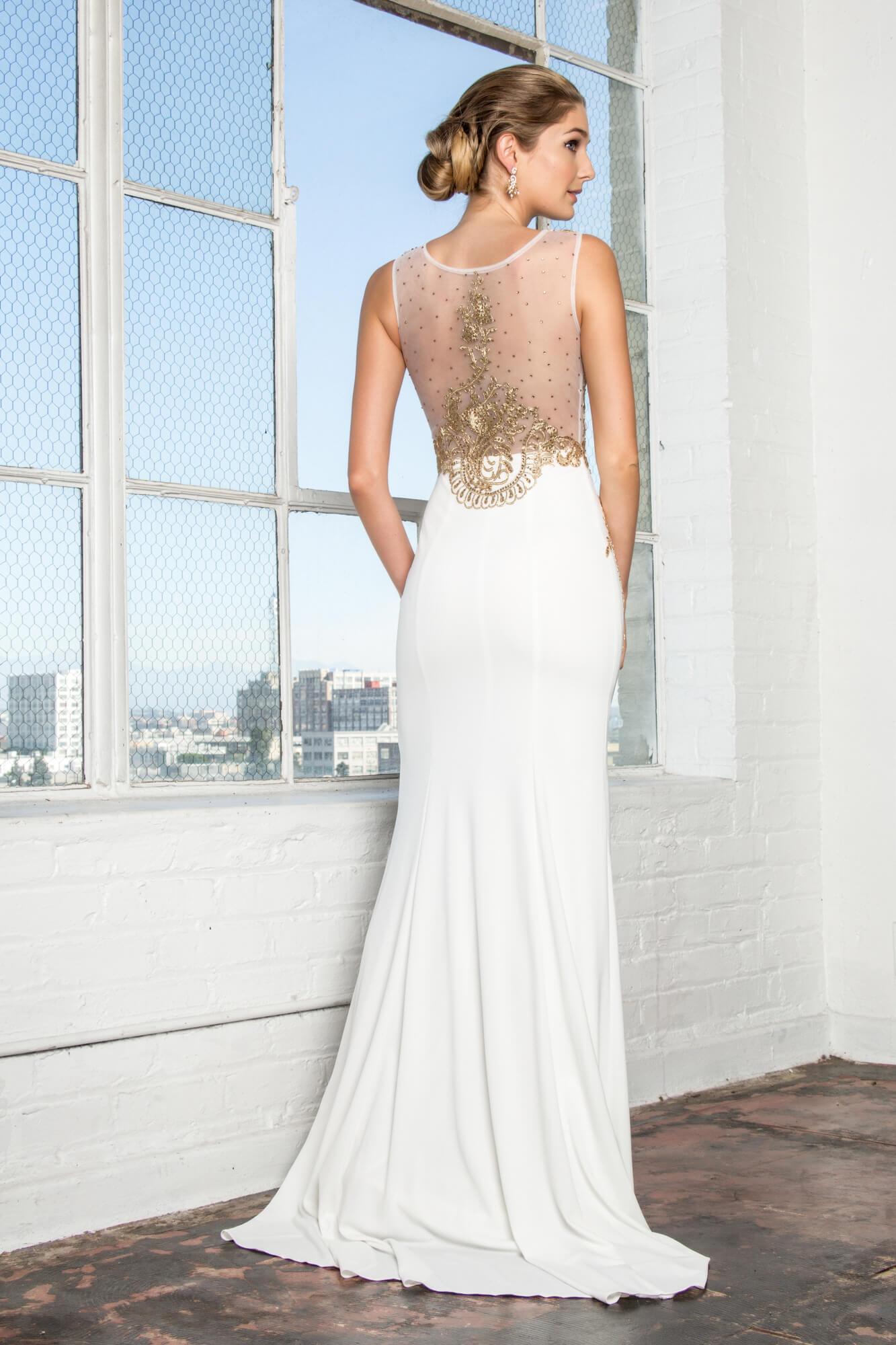 Prom Beaded Top Sheer Bodice Evening Gown