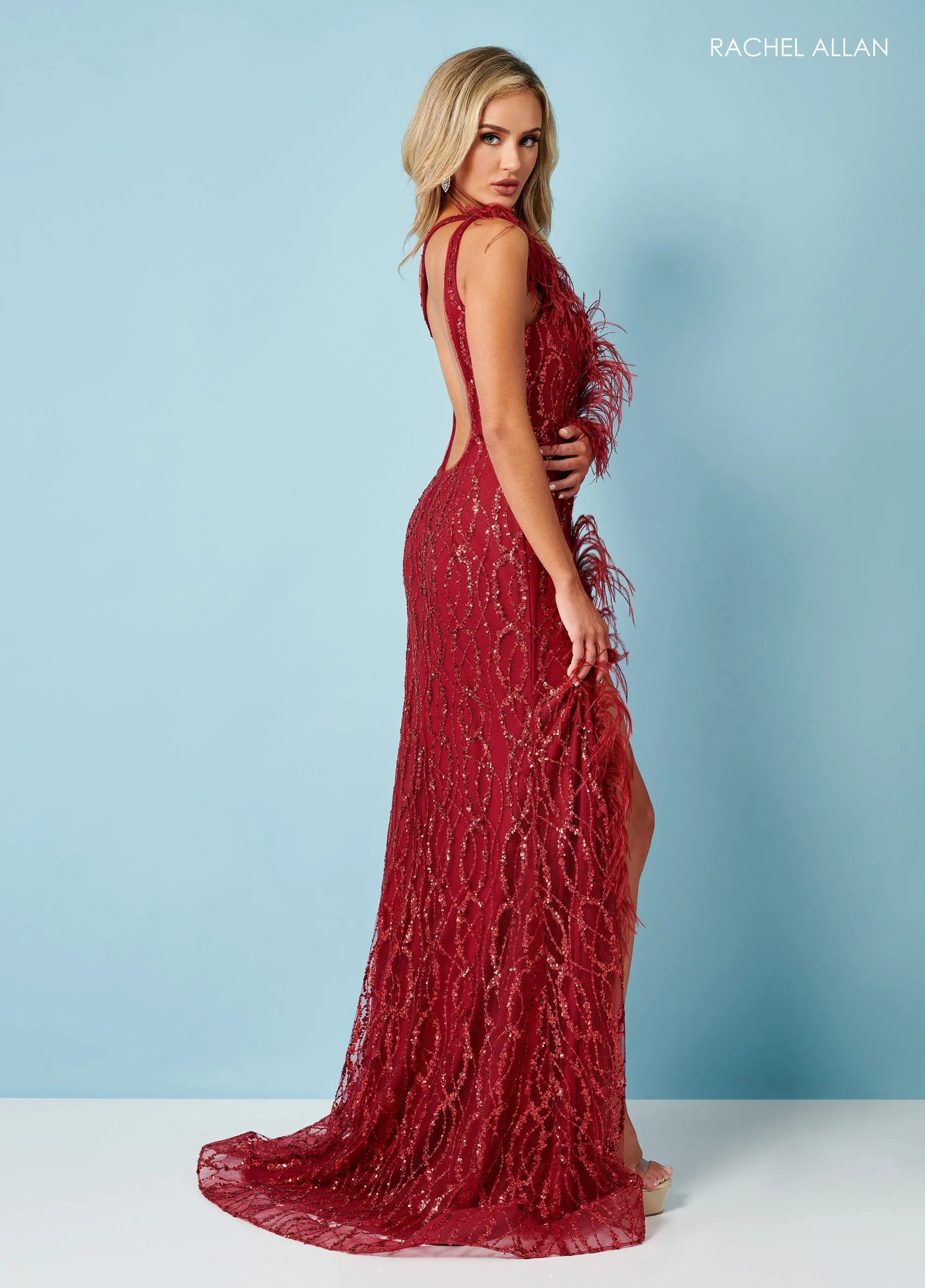 Prom Dresses Long Formal Slit Glitter Prom Dress Rachel Allan 70402 Ruby Red