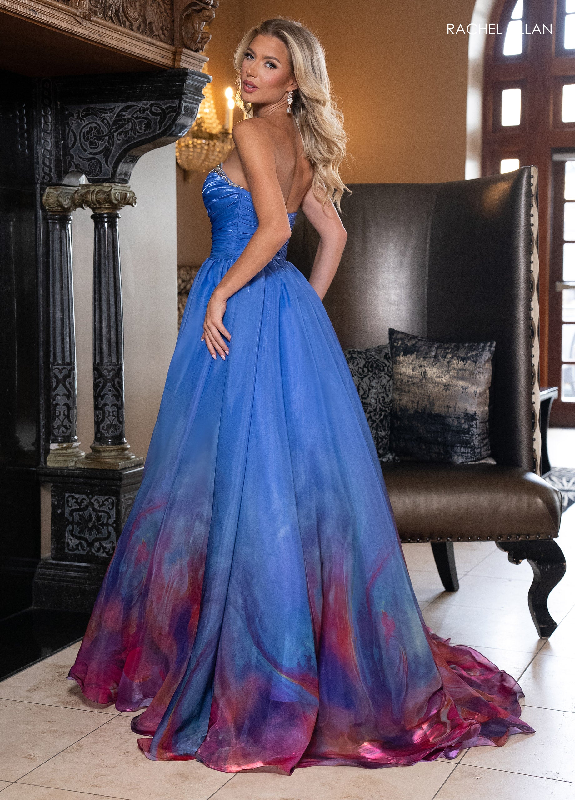 Prom Dresses Prom A Line Long Ombre Formal Dress Periwinkle Print