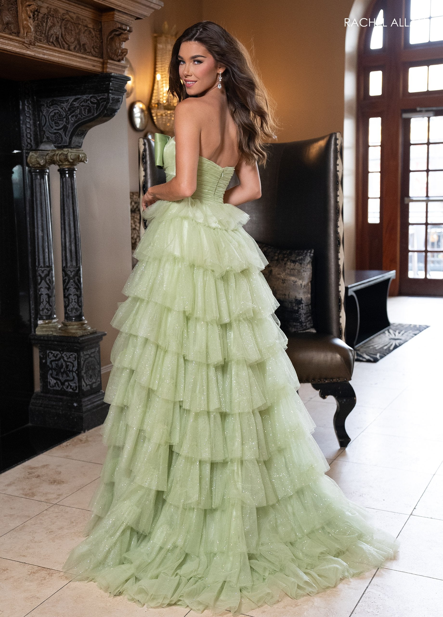 Prom Dresses Long Formal Glitter Layer Slit Prom Dress Sage