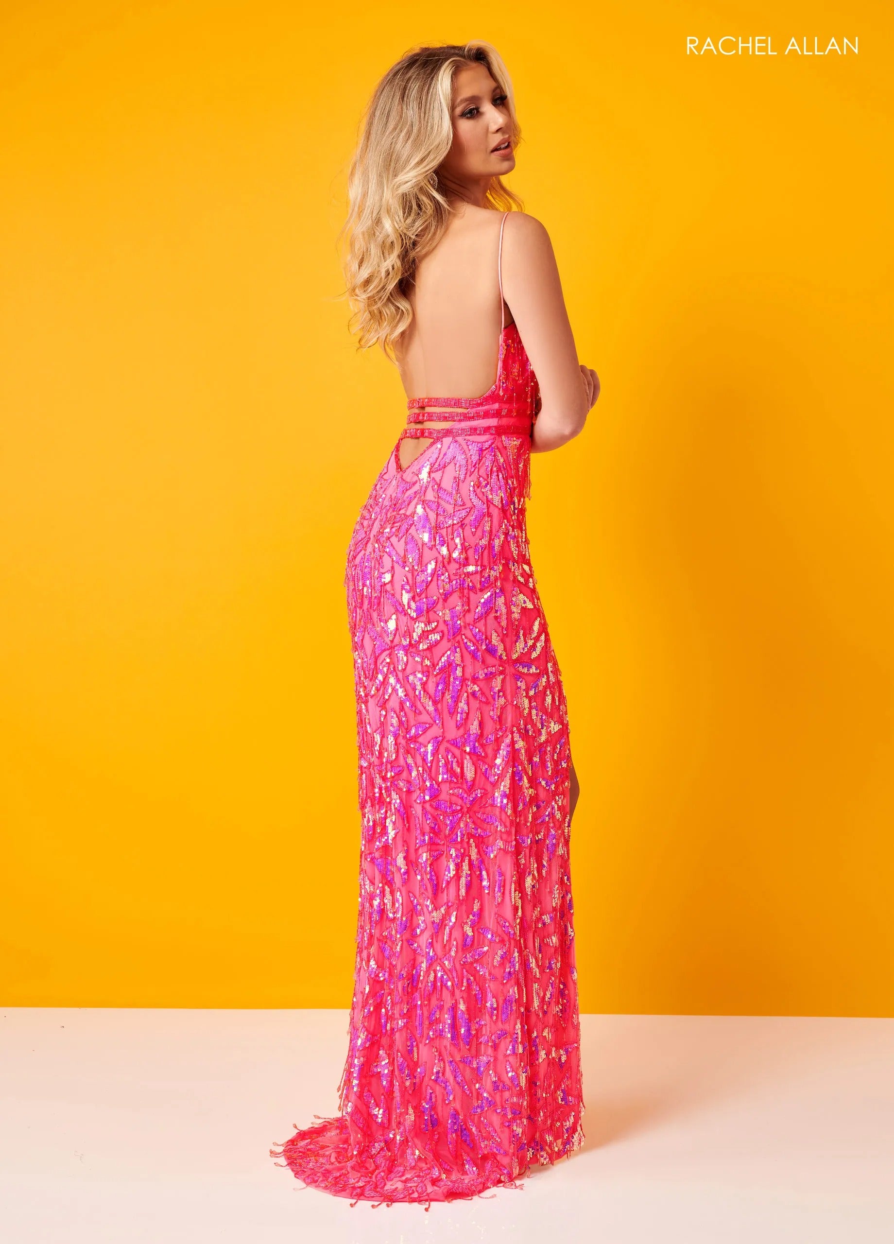 Prom Dresses Long Sequin Formal Prom Slit Beaded Dress Rachel Allan 70401 Hot Pink