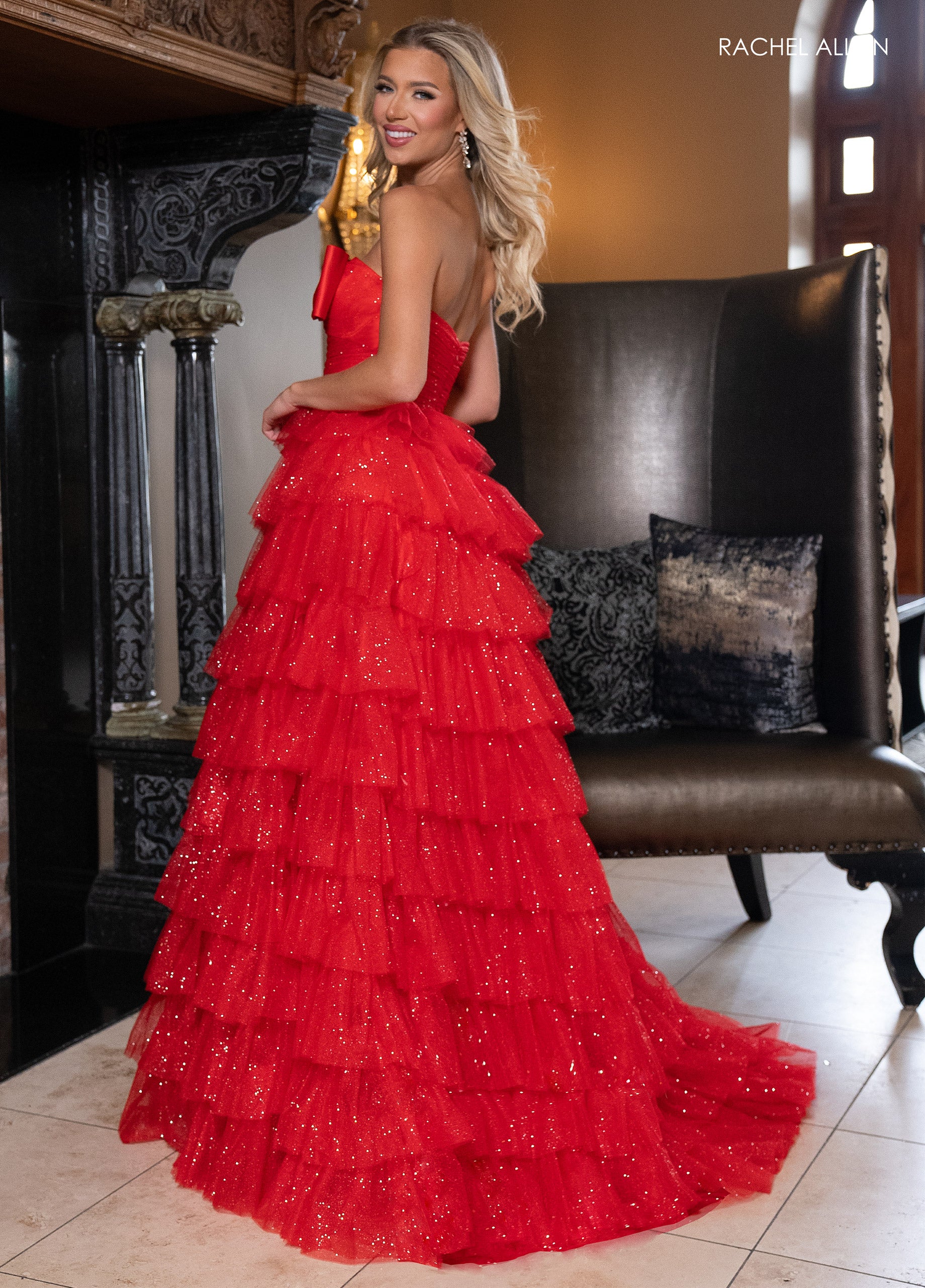 Prom Dresses Long Formal Glitter Layer Slit Prom Dress Red