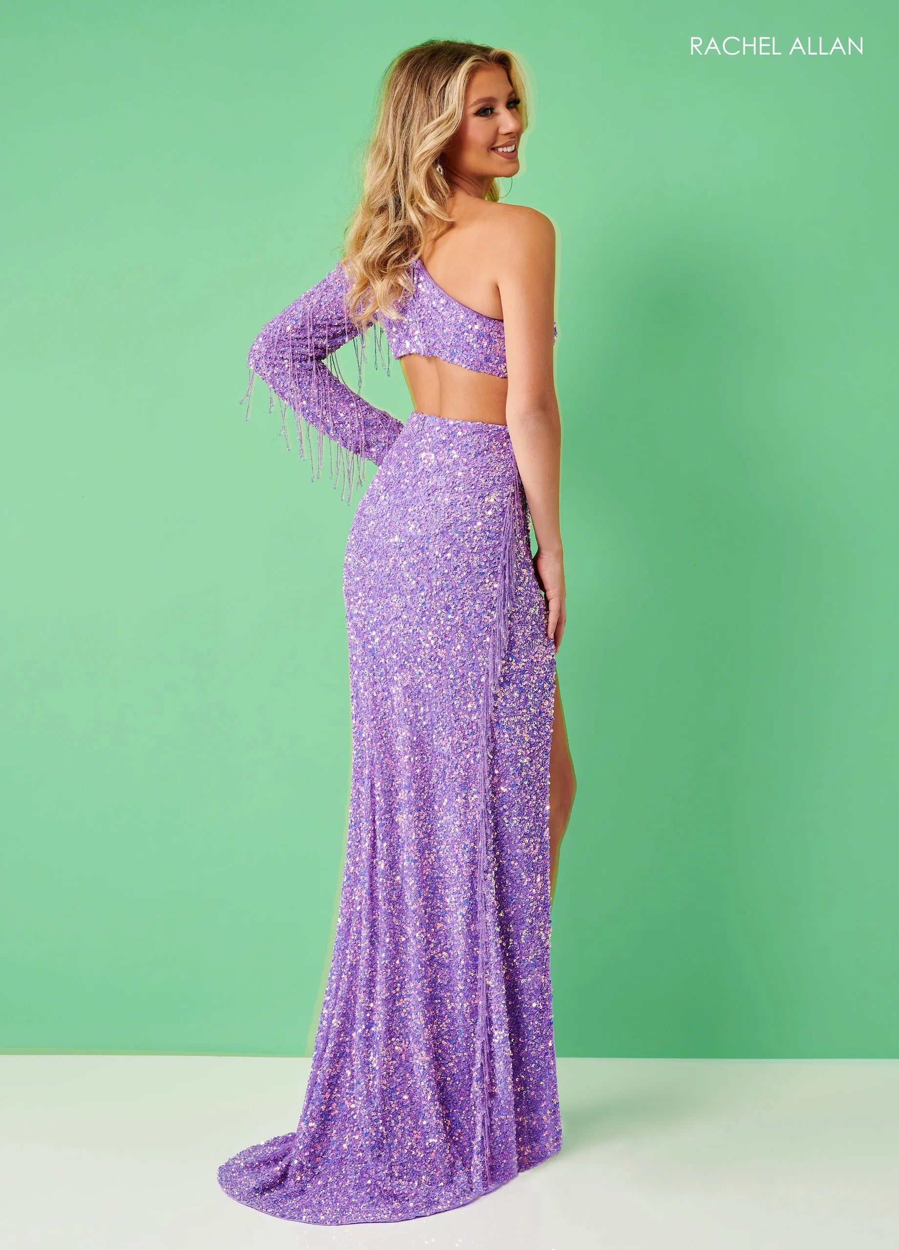 Prom Dresses Formal Beaded Sequin Slit Formal Prom Long Dress Rachel Allan 70378 Lilac